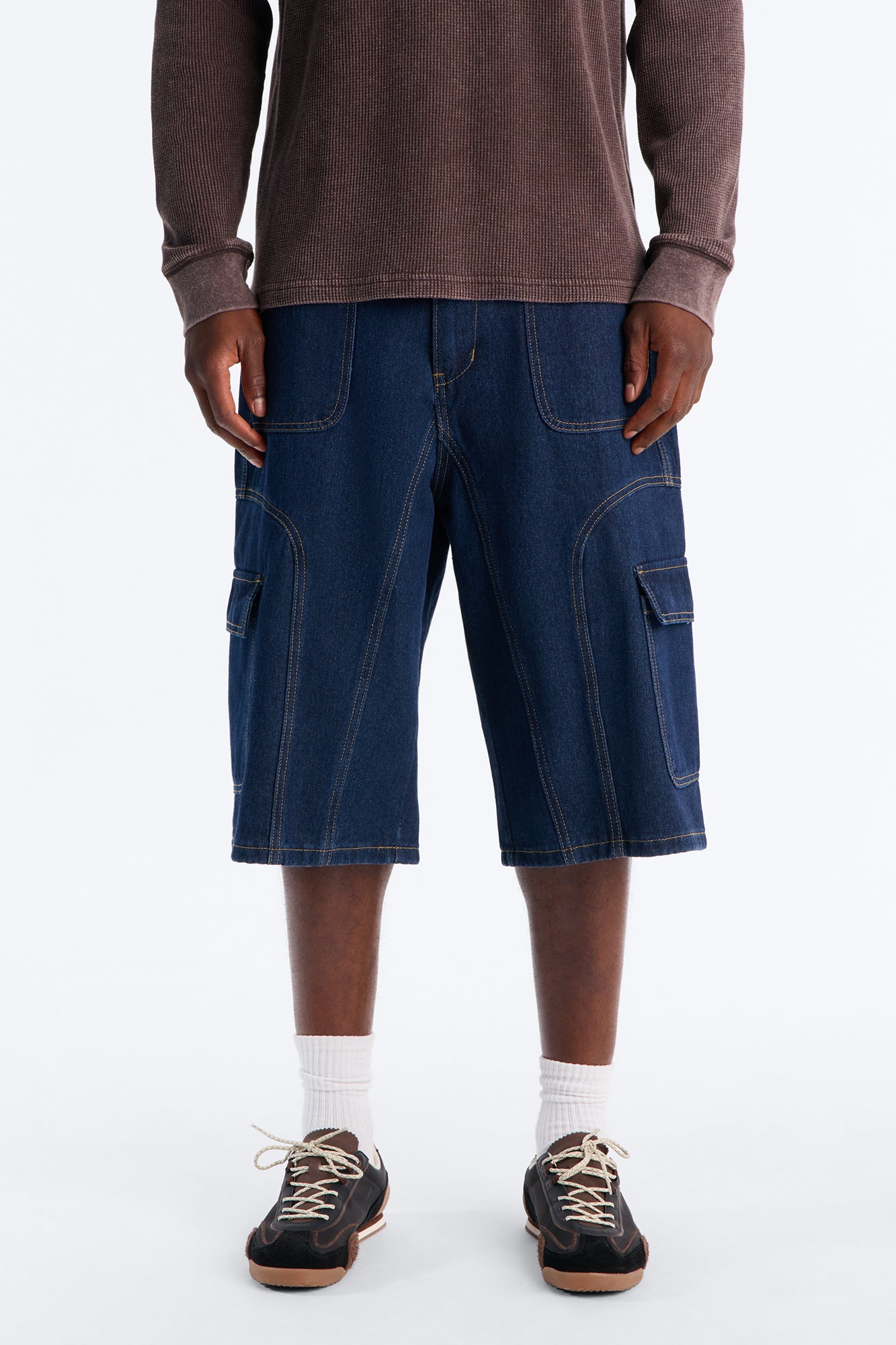 Cargo Baggy Paneled Denim Short - Indigo