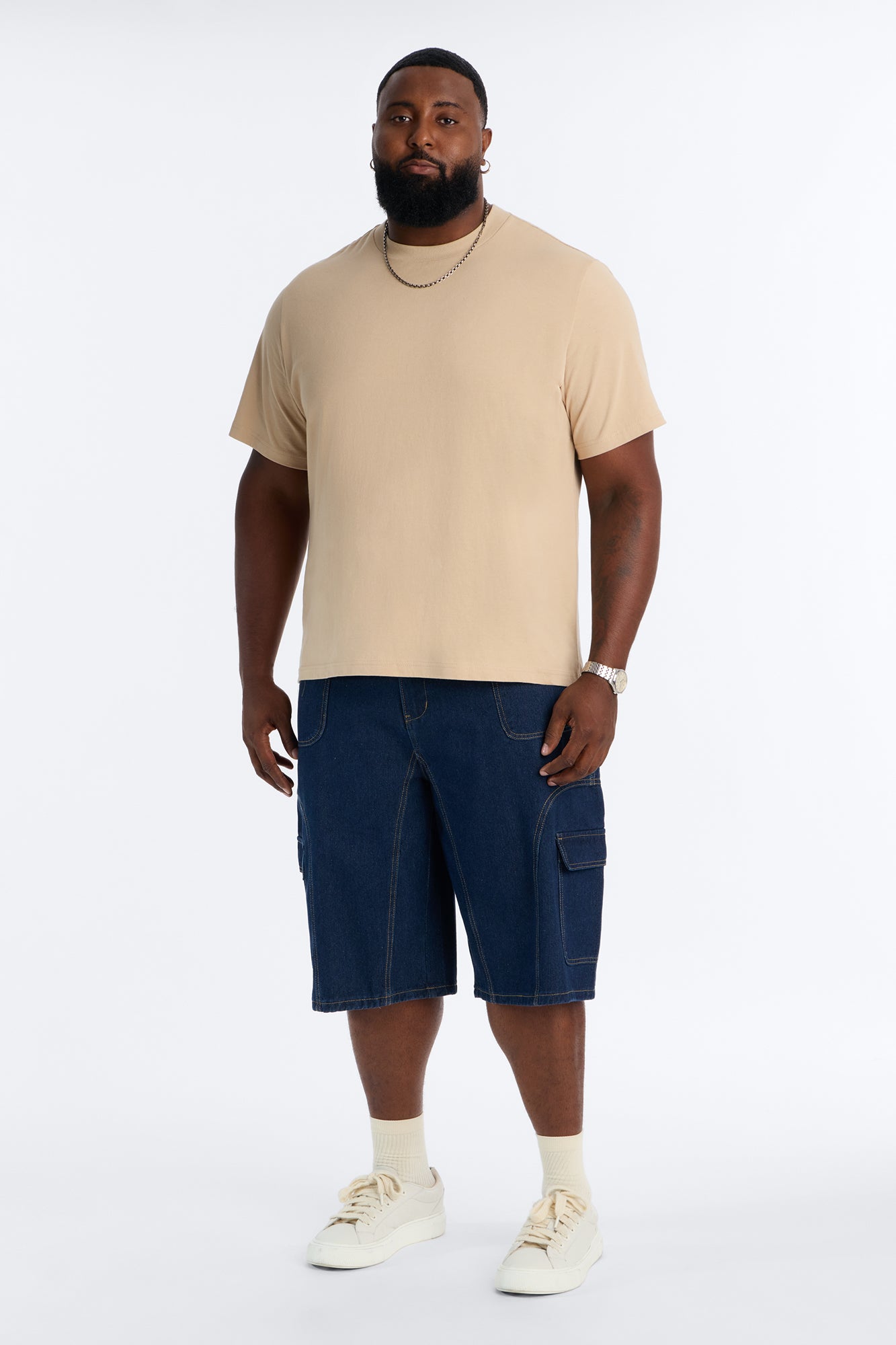Cargo Baggy Paneled Denim Short - Indigo