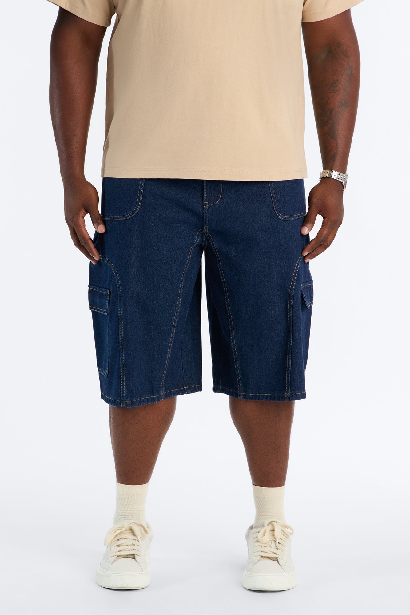 Cargo Baggy Paneled Denim Short - Indigo