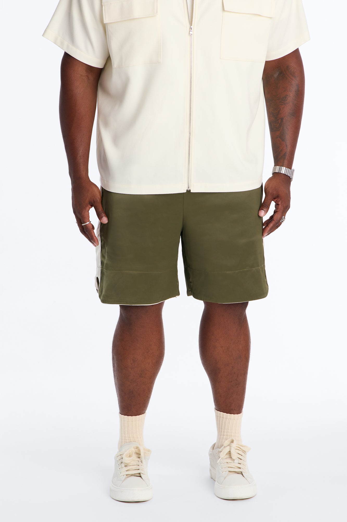 Relaxed Satin Boxing Short - Olive/combo