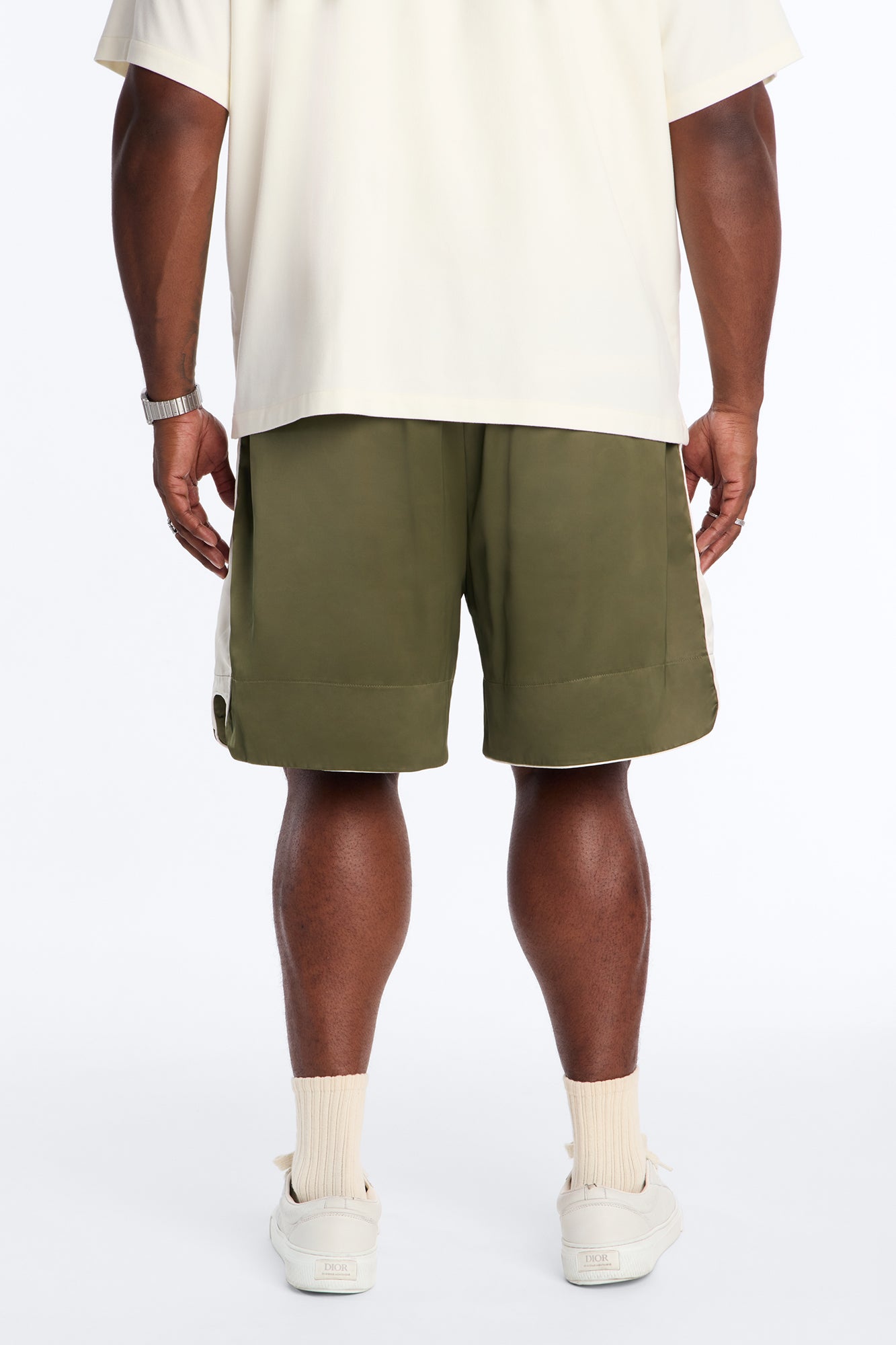 Relaxed Satin Boxing Short - Olive/combo