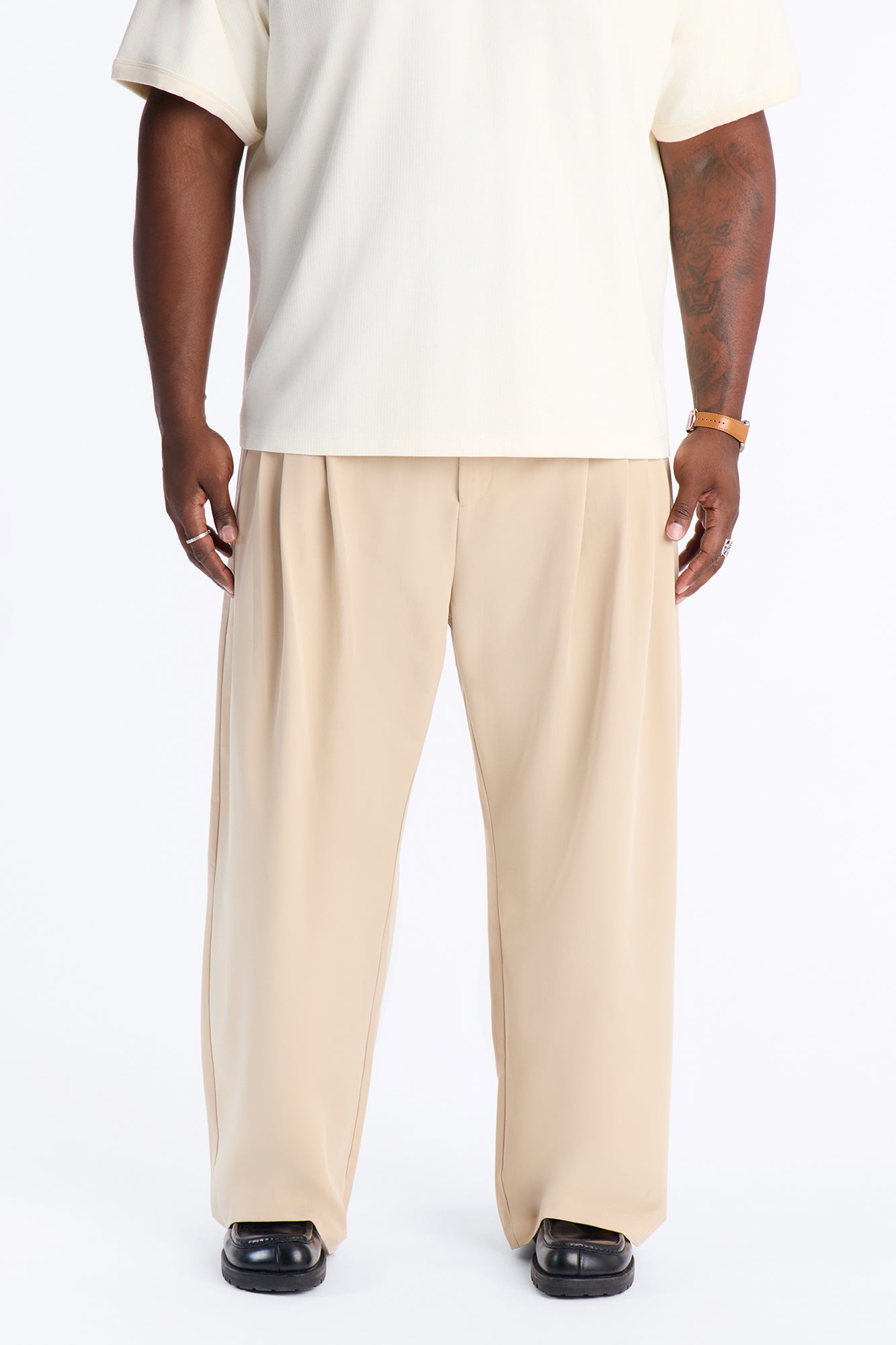 Cam Wide Leg Pleated Trouser - Tan
