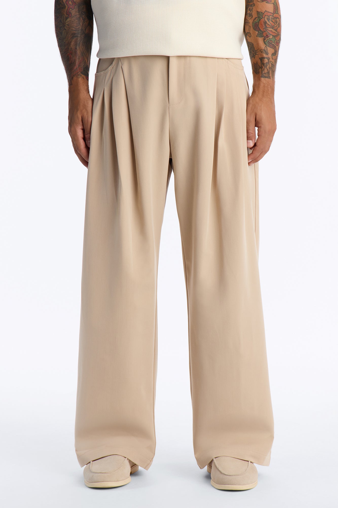 Cam Wide Leg Pleated Trouser - Tan