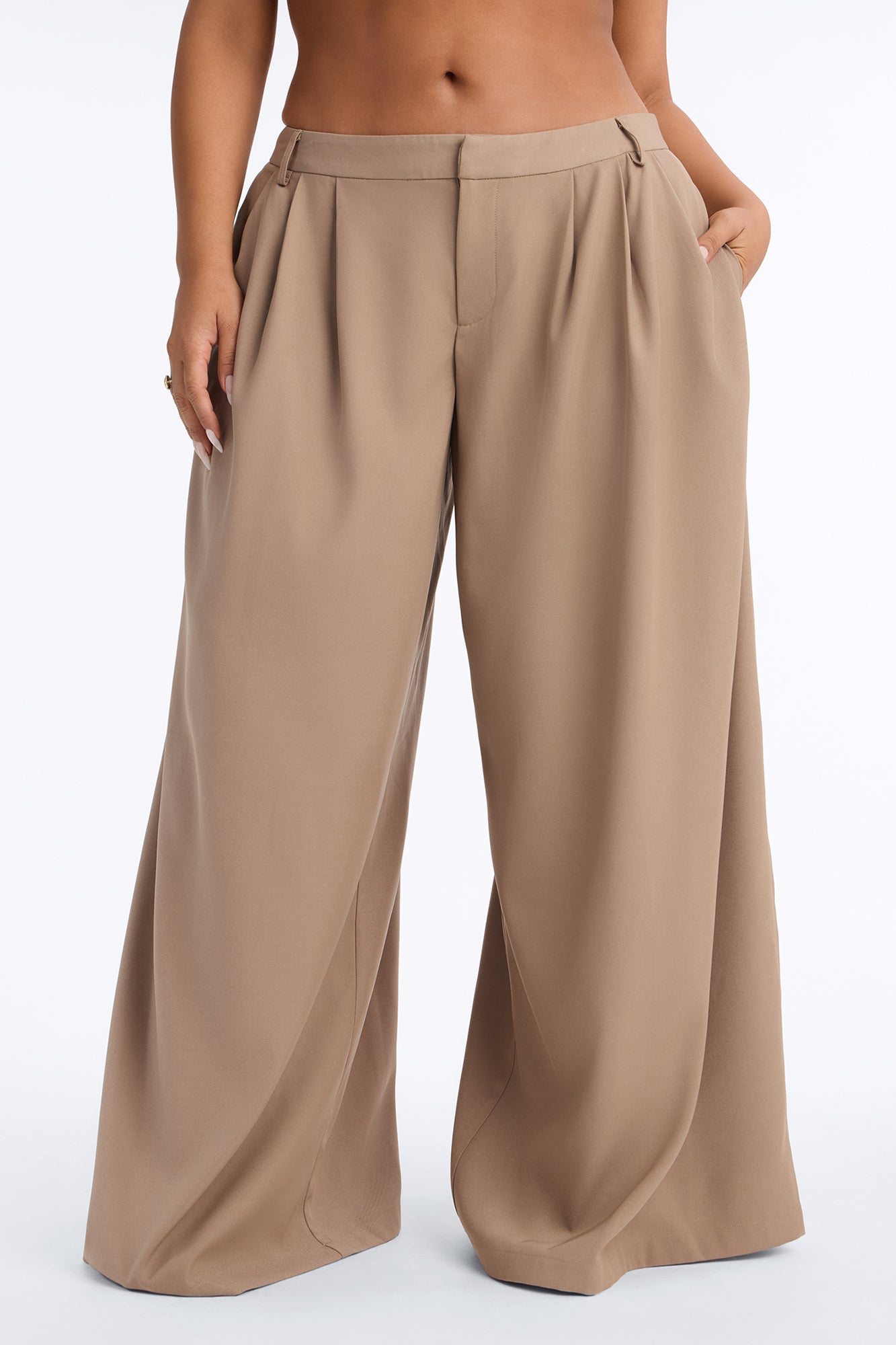 Leora Low Rise Super Wide Baggy Trouser - Taupe