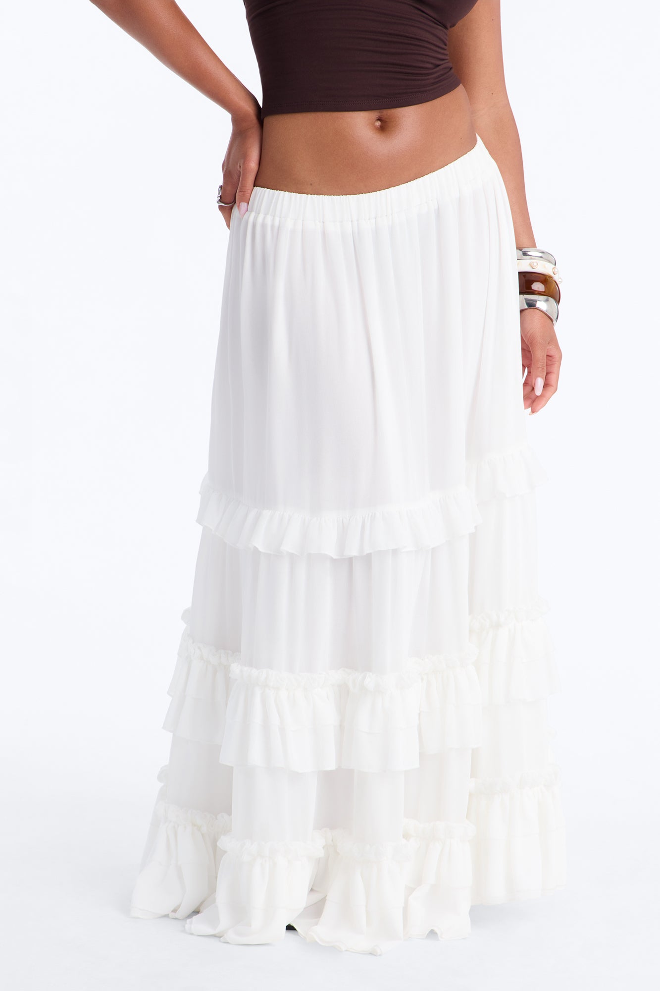 Harmony Chiffon Tiered Maxi Skirt - Ivory