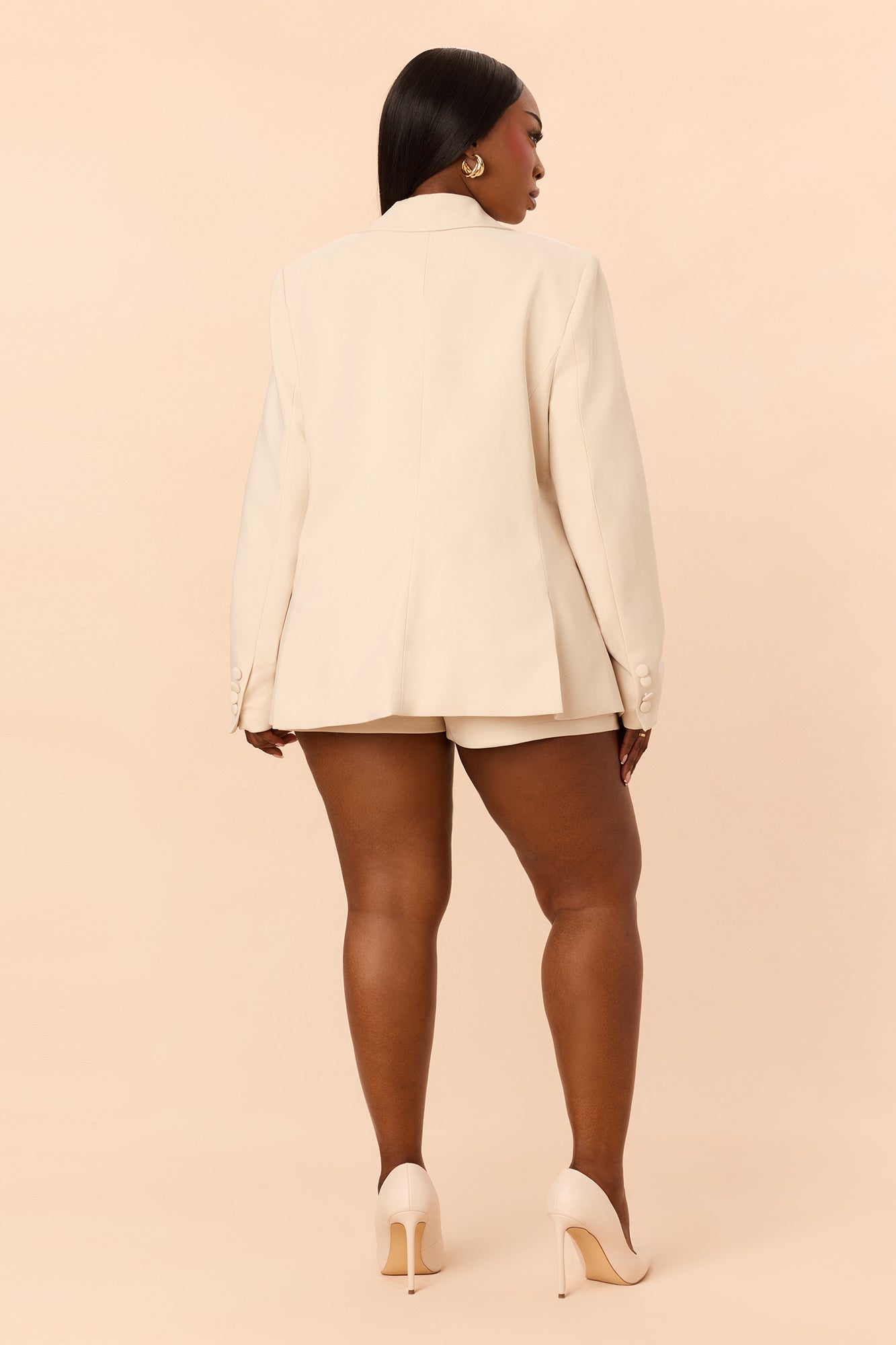 Sierra Floral Applique Blazer Short Set - Beige