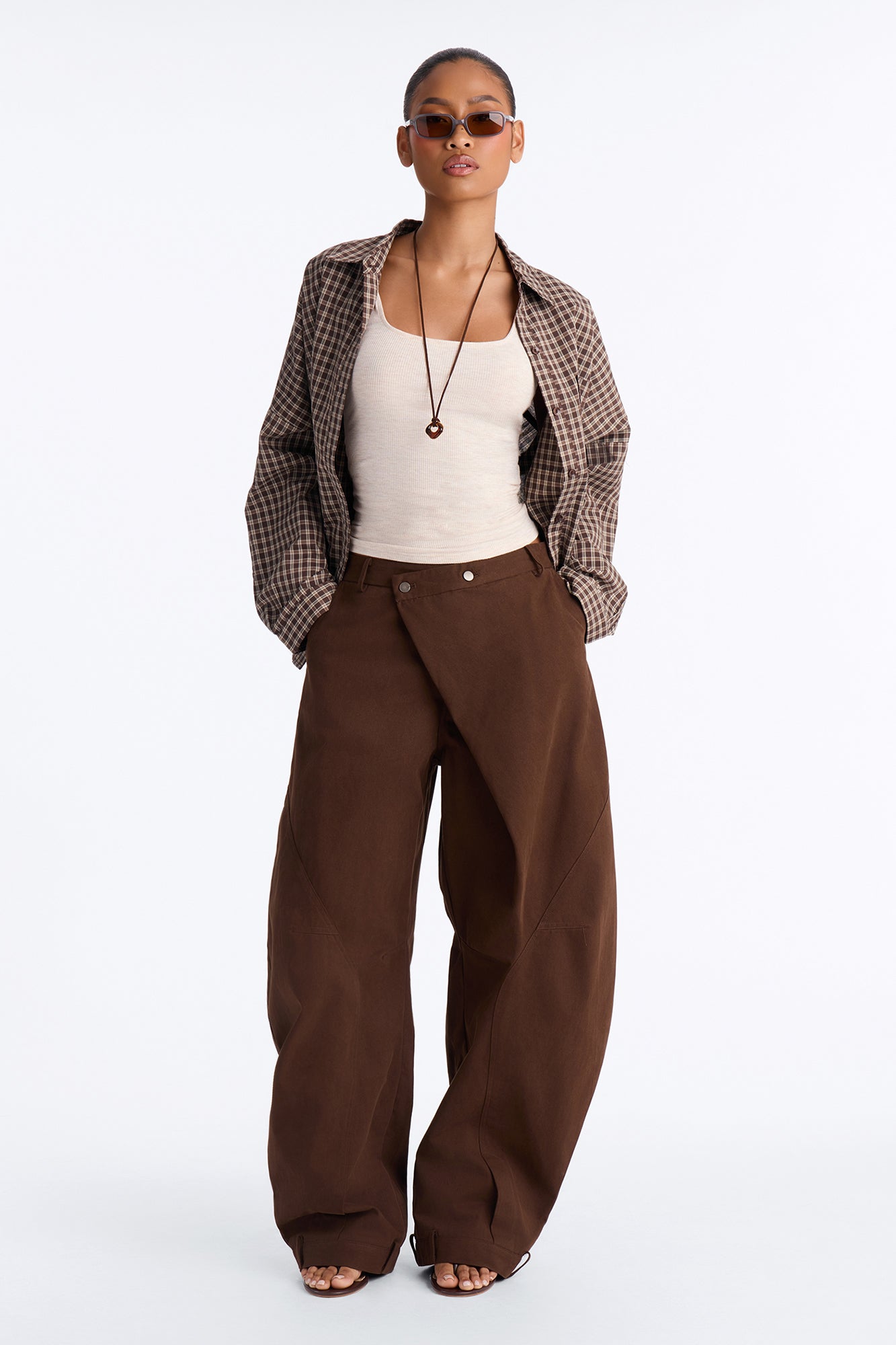 Melody Crossover Barrel Leg Pant - Brown