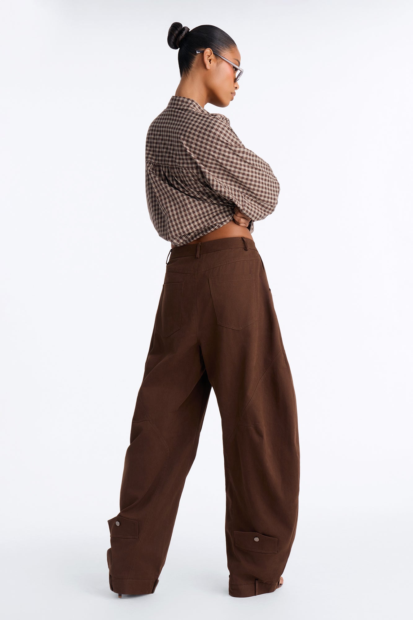 Melody Crossover Barrel Leg Pant - Brown