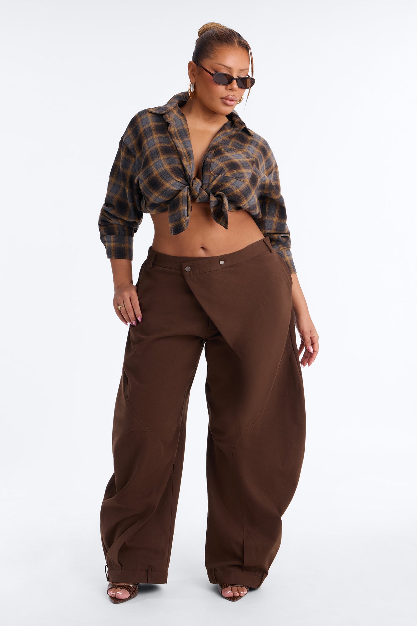 Melody Crossover Barrel Leg Pant - Brown