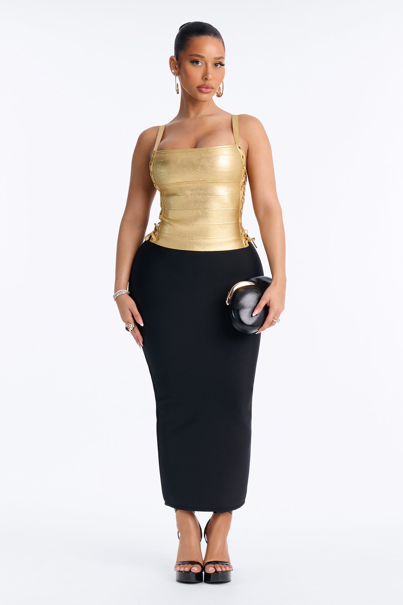 Bad Decisions Lace Up Metallic Bandage Top - Gold