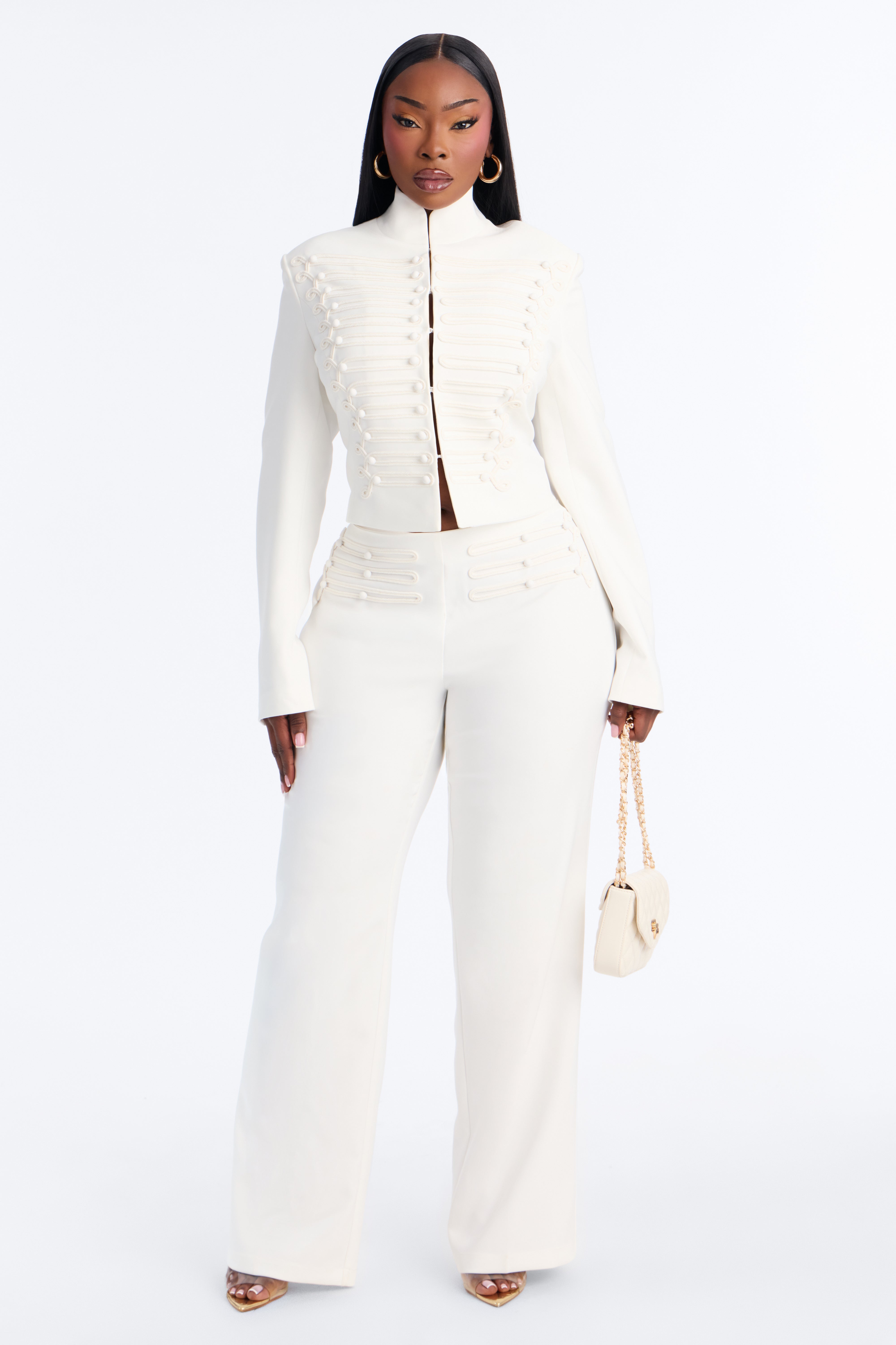 Commander in Chic Cropped Fitted Blazer - White