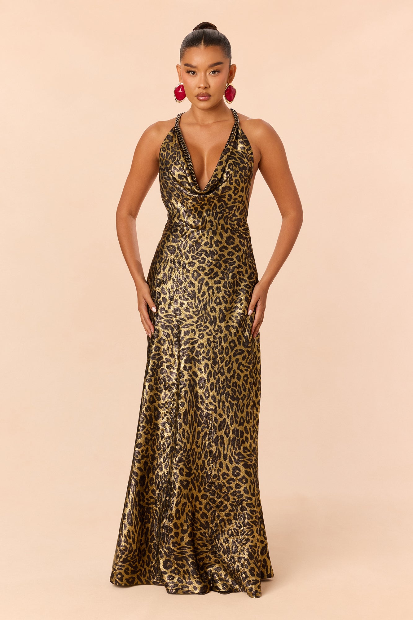 Draya Chain Leopard Backless Maxi Dress - Gold/combo