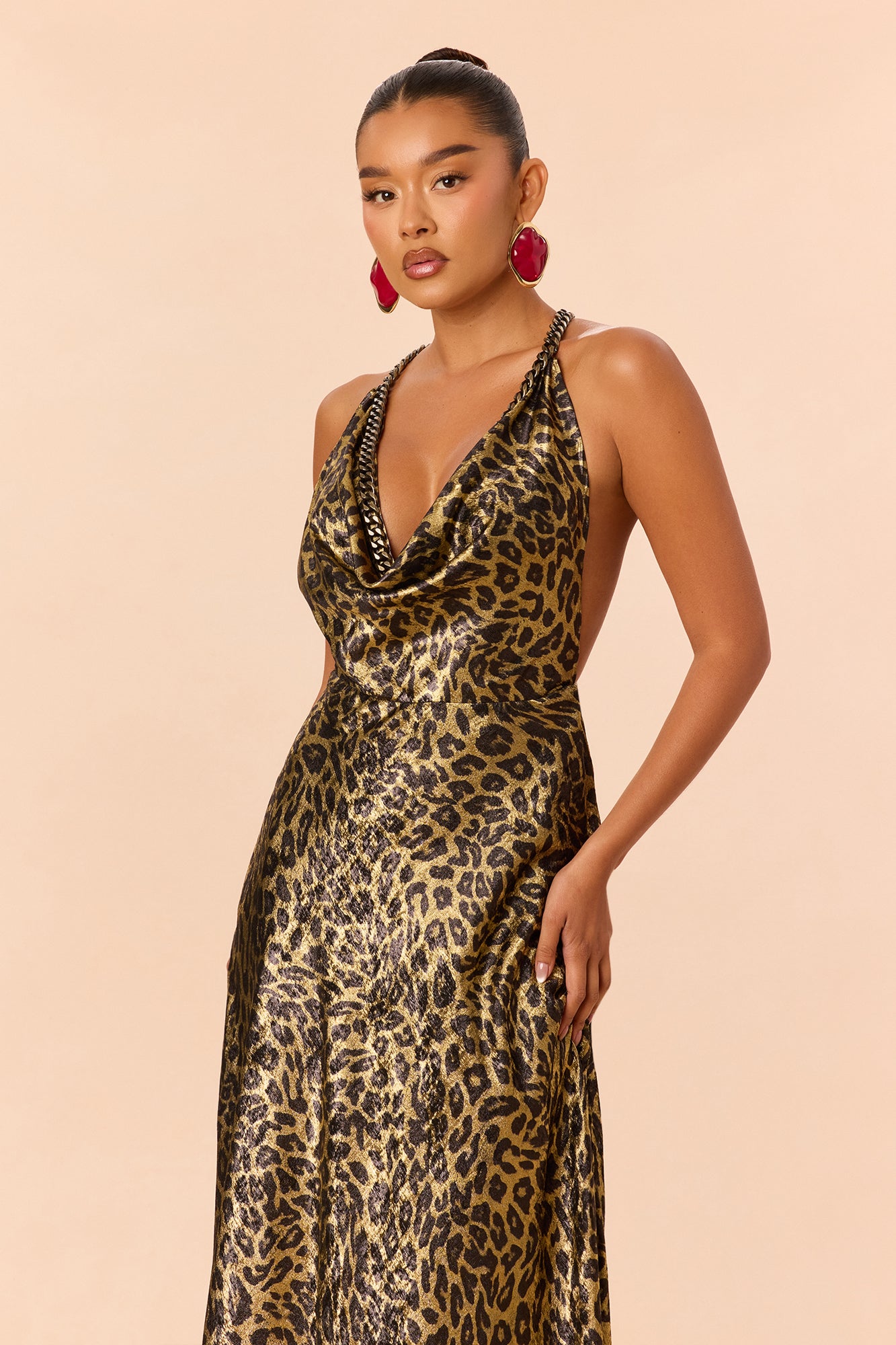 Draya Chain Leopard Backless Maxi Dress - Gold/combo
