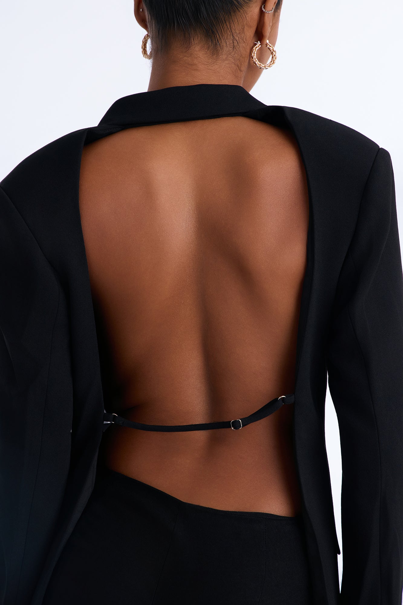 Party In The Back Tailored Open Back Blazer - Black