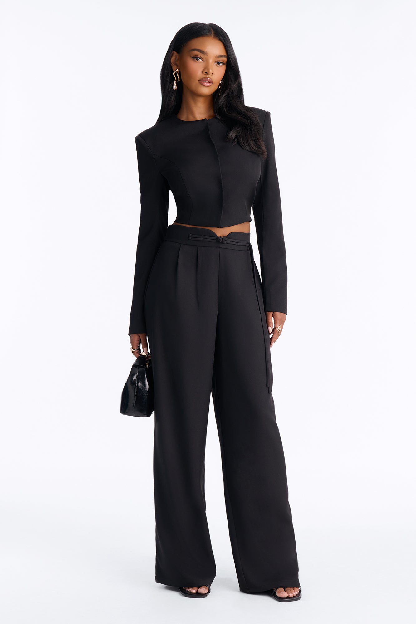 Sadie High Rise Frog Closure Pleated Trouser - Black