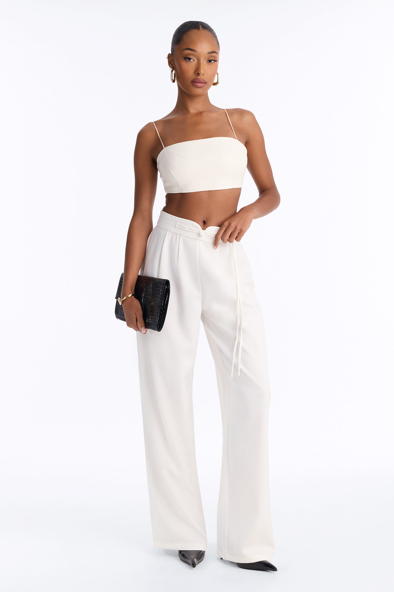 Sadie High Rise Frog Closure Pleated Trouser - Ivory