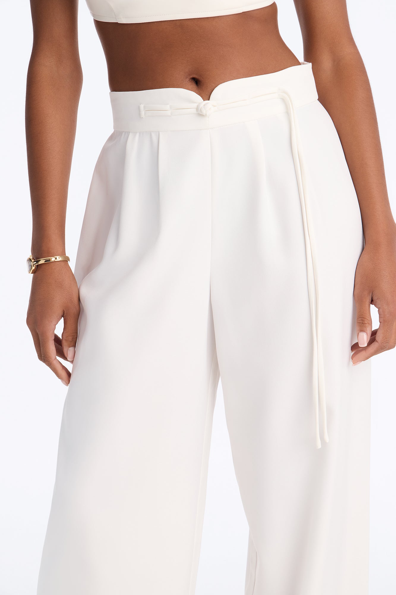 Sadie High Rise Frog Closure Pleated Trouser - Ivory