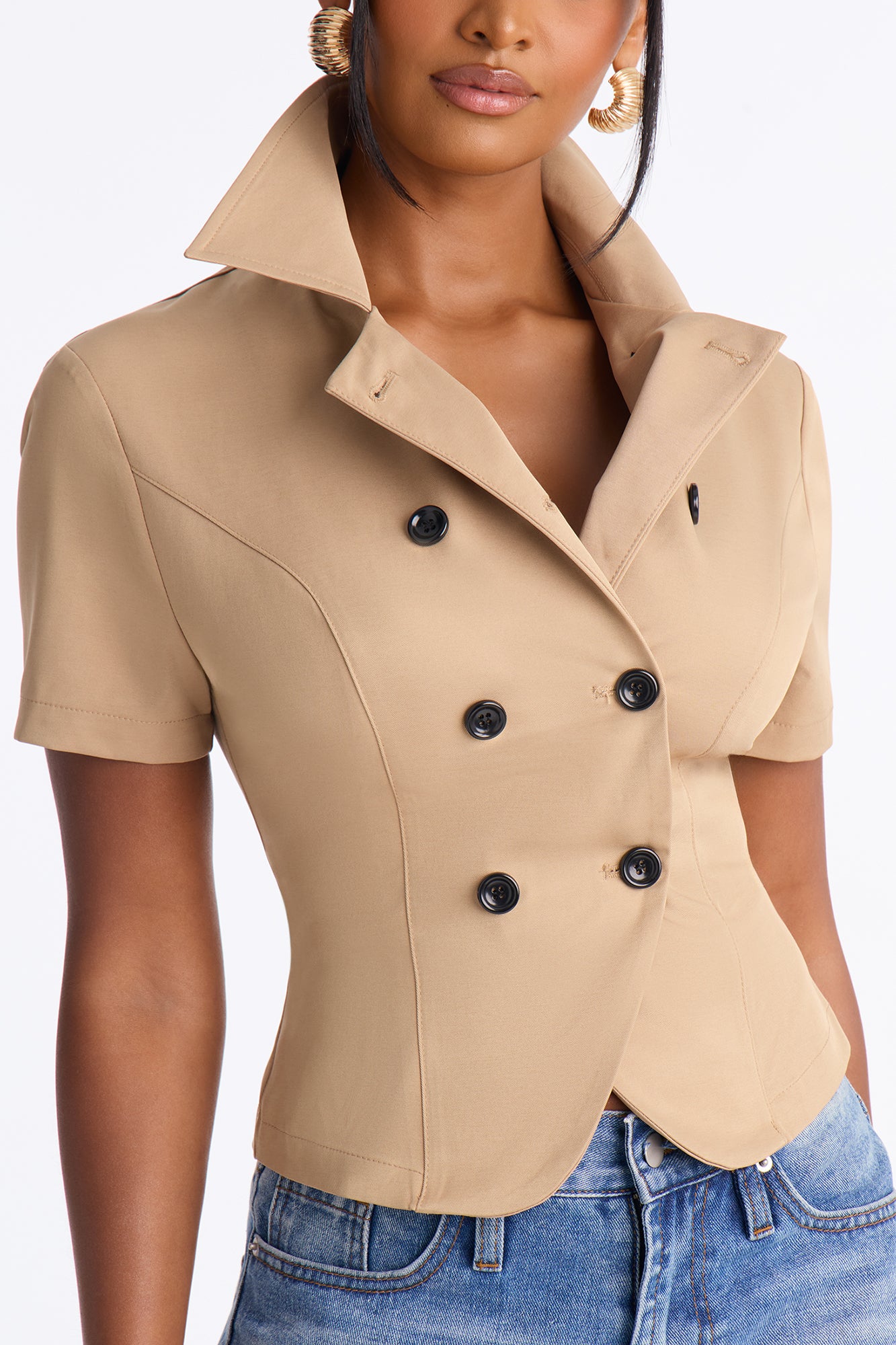 Sweet Talk Me Button Up Shirt - Khaki