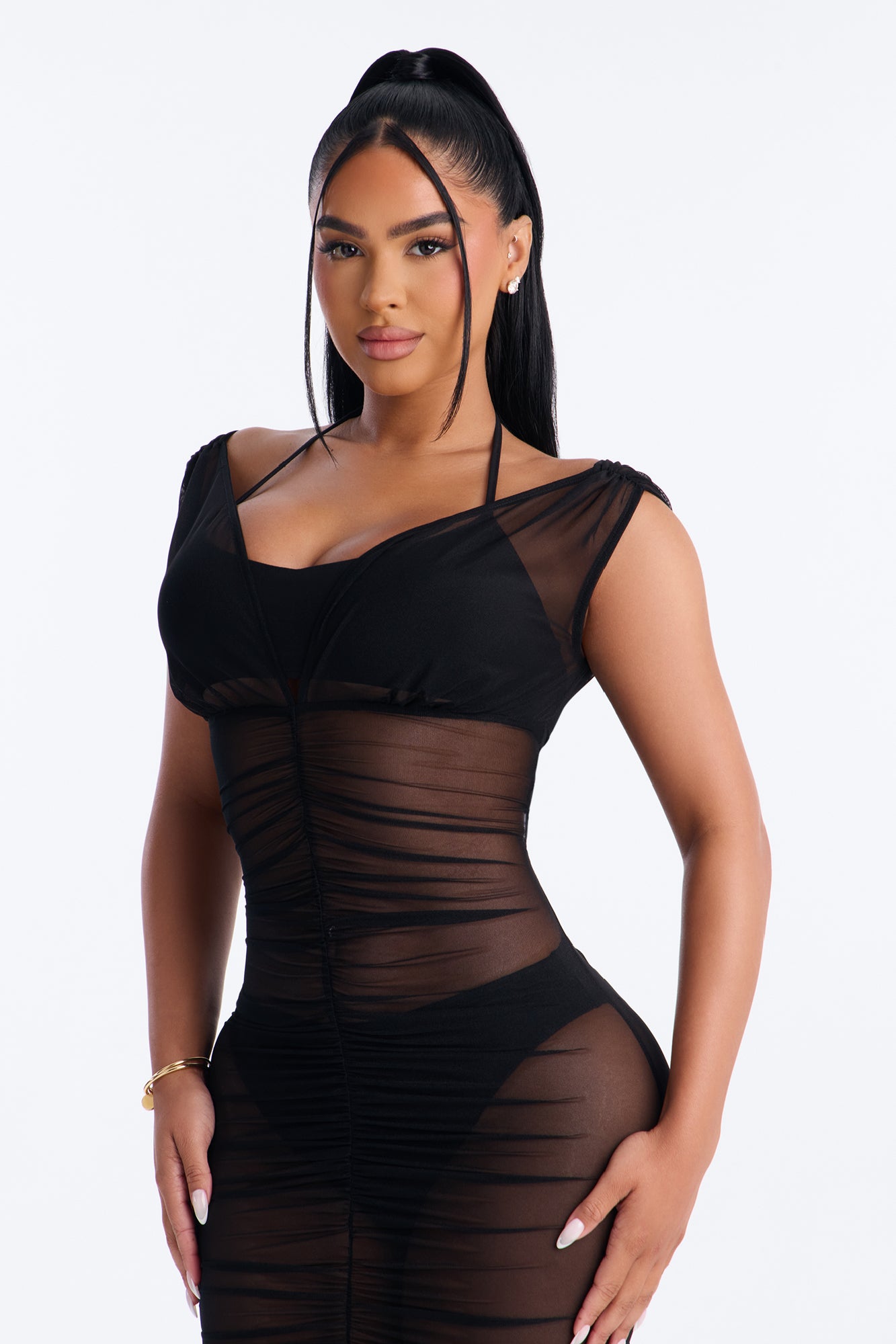 Salem Sheer Mesh Maxi Dress - Black