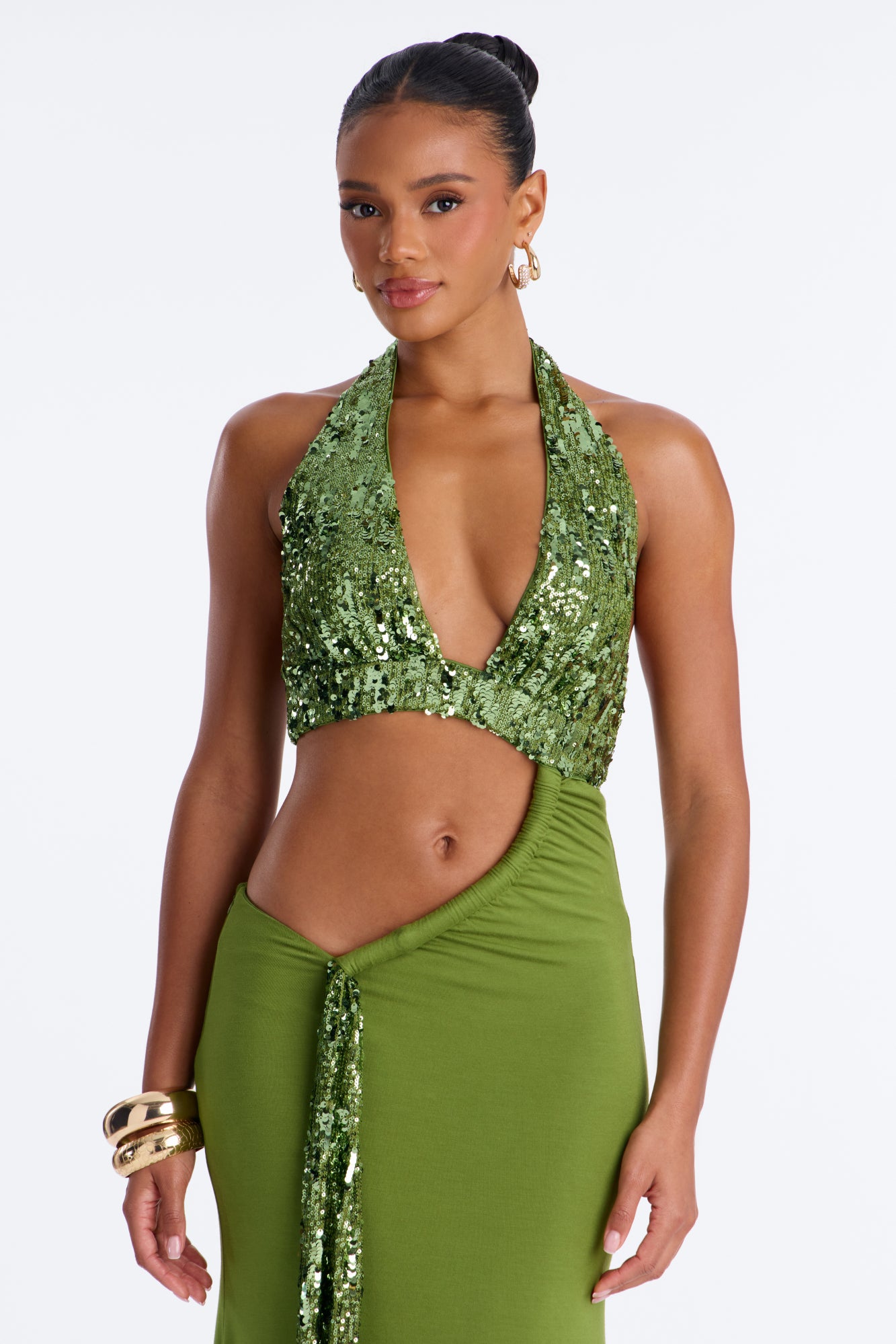 Selene Sequin Maxi Dress - Olive