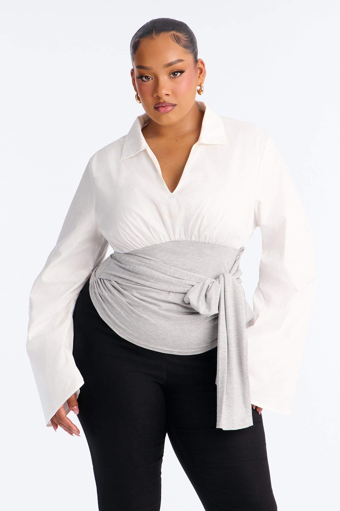 Hazy Moment Wrap Blouse - Grey/combo