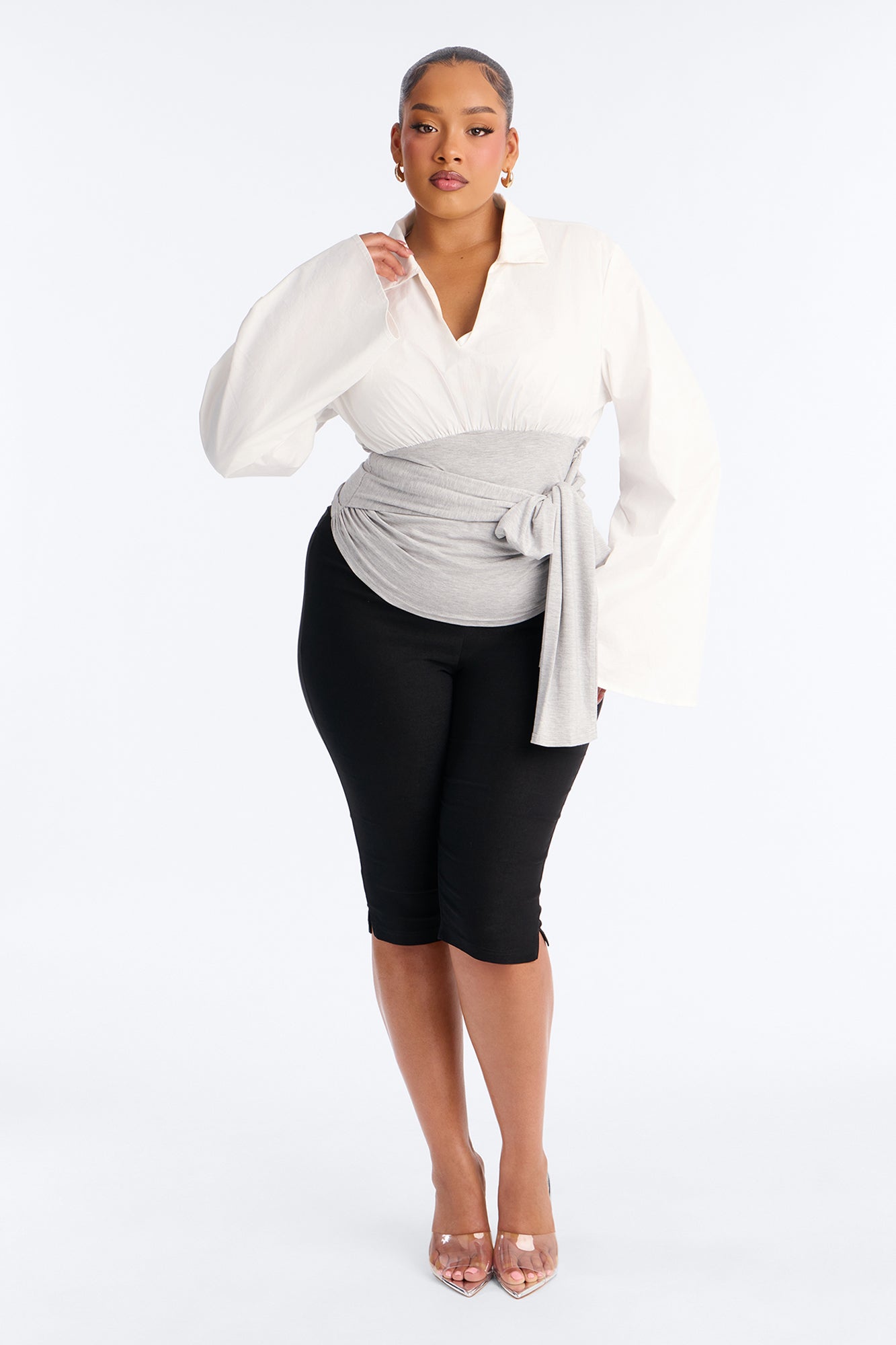 Hazy Moment Wrap Blouse - Grey/combo