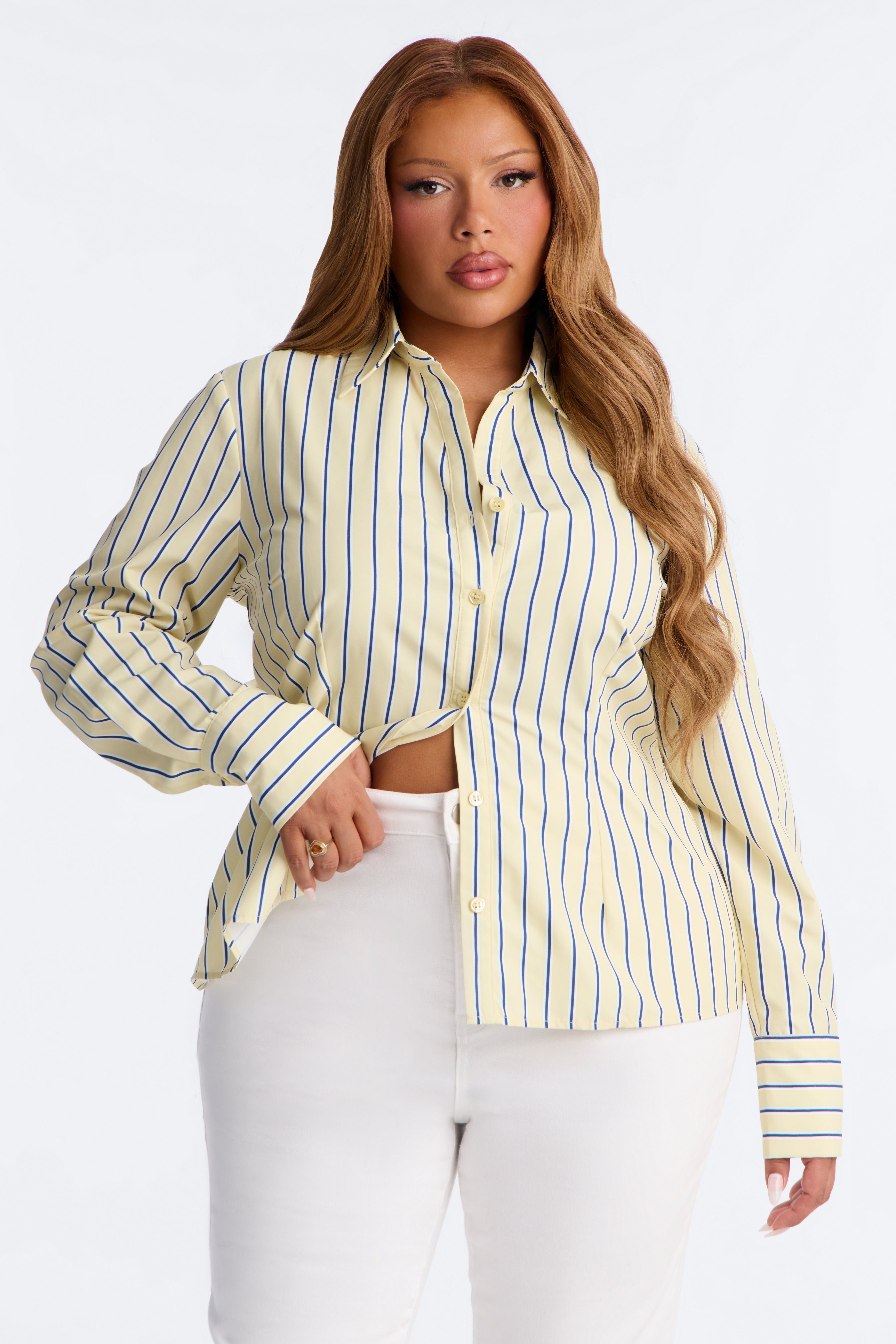 Just My Luck Button Up Shirt - Yellow/combo