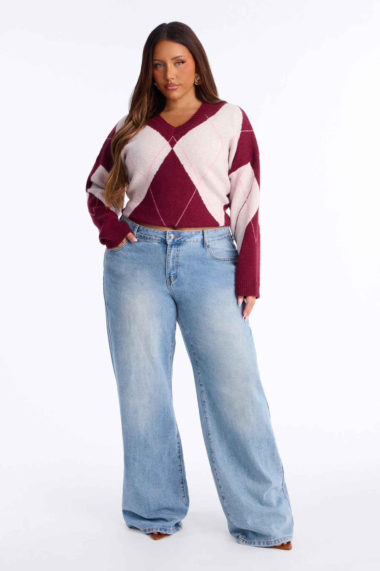 Fresh Breeze Argyle Sweater - Pink/combo