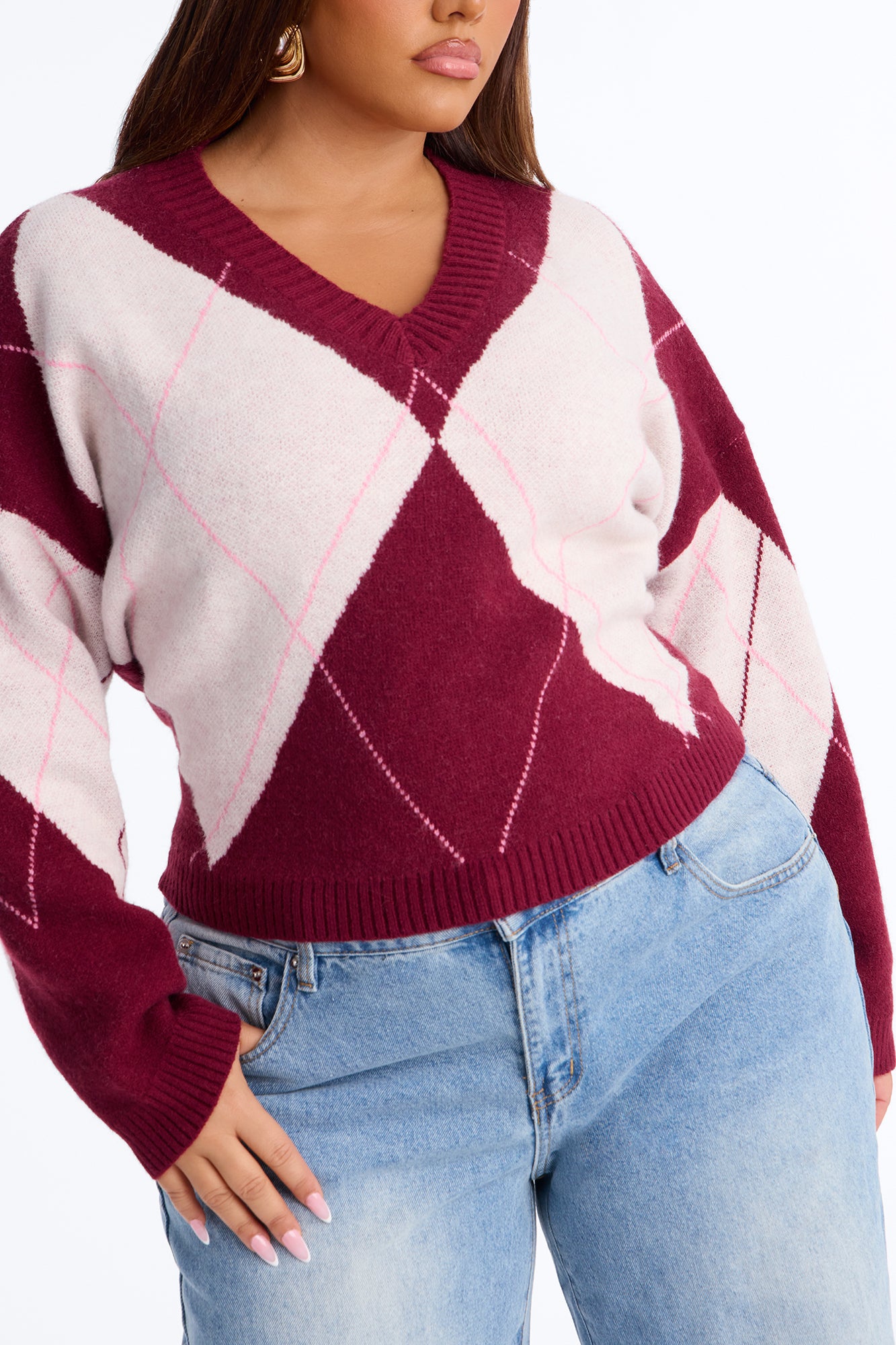 Fresh Breeze Argyle Sweater - Pink/combo