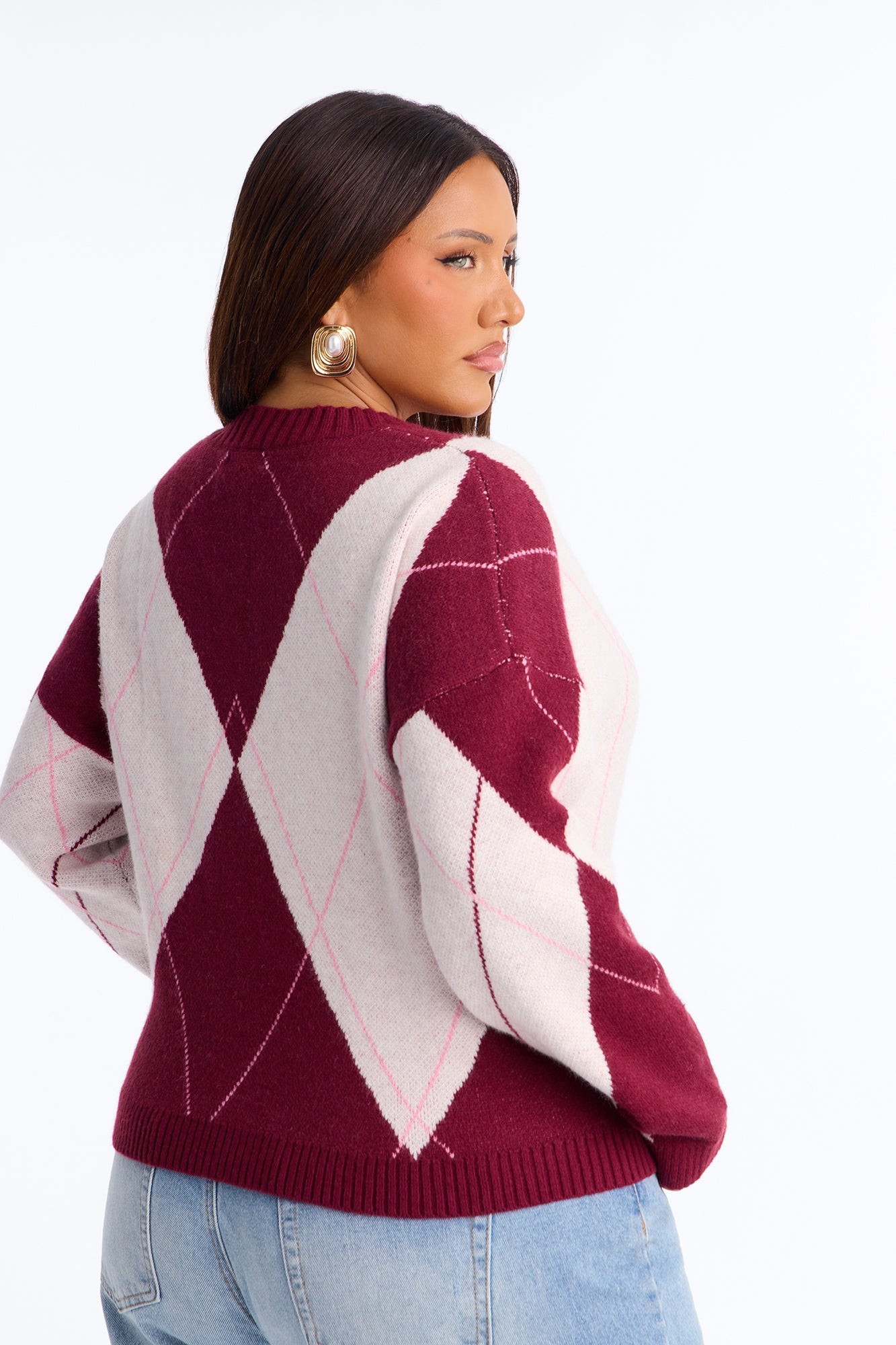 Fresh Breeze Argyle Sweater - Pink/combo