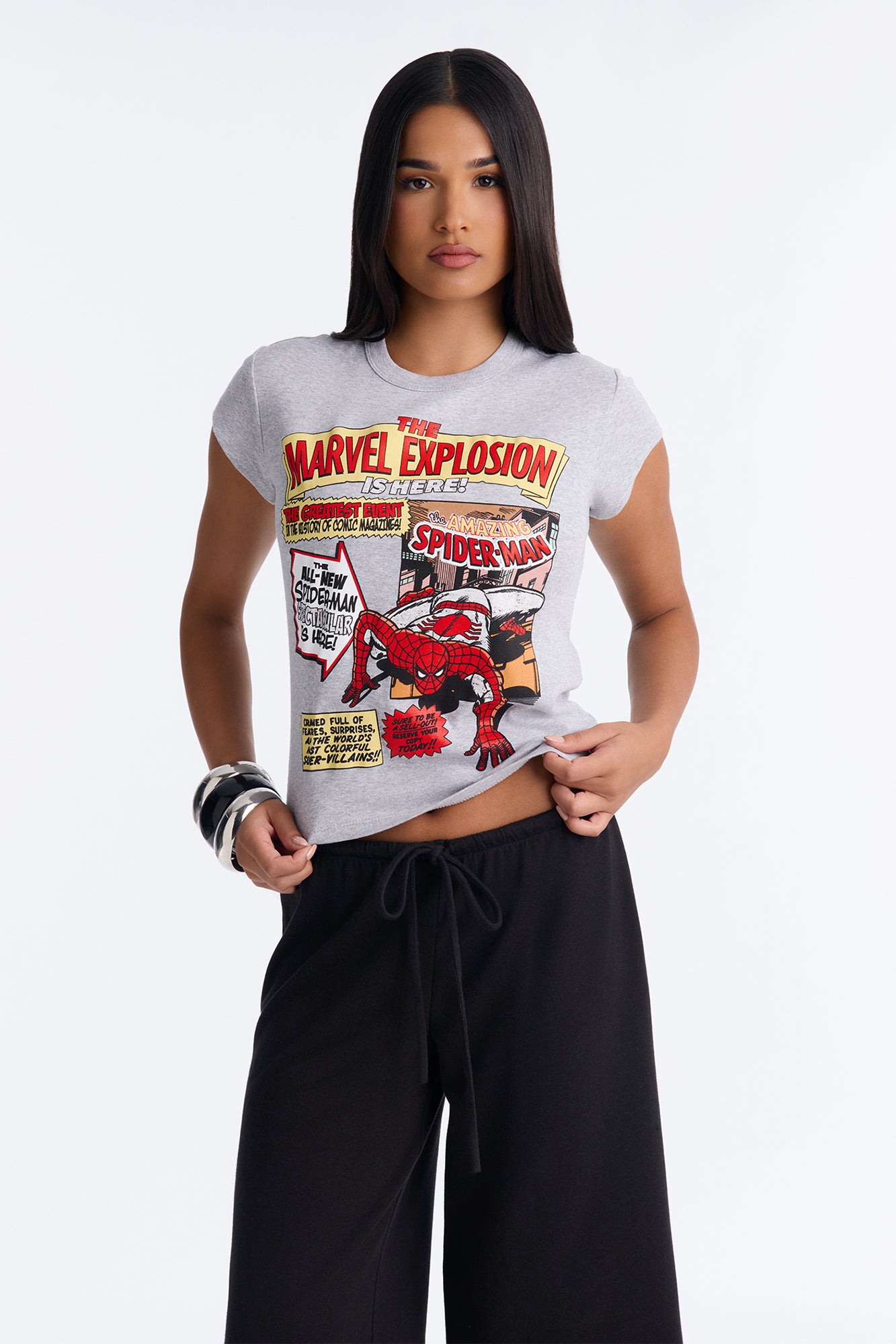 Marvel Explosion Relaxed Baby Tee - Grey
