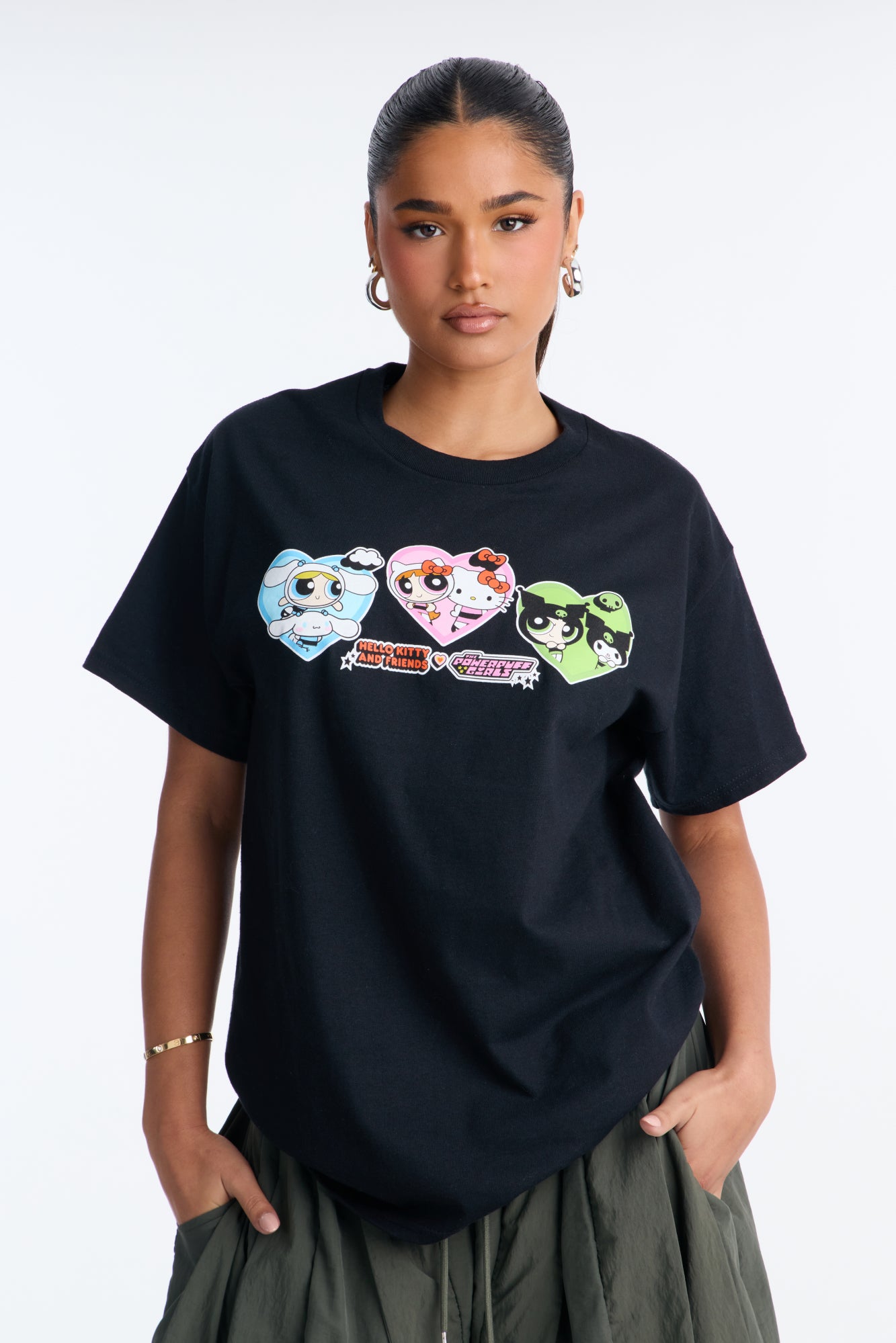 Hello Kitty Heart Frame Mashup Oversized Tee - Black