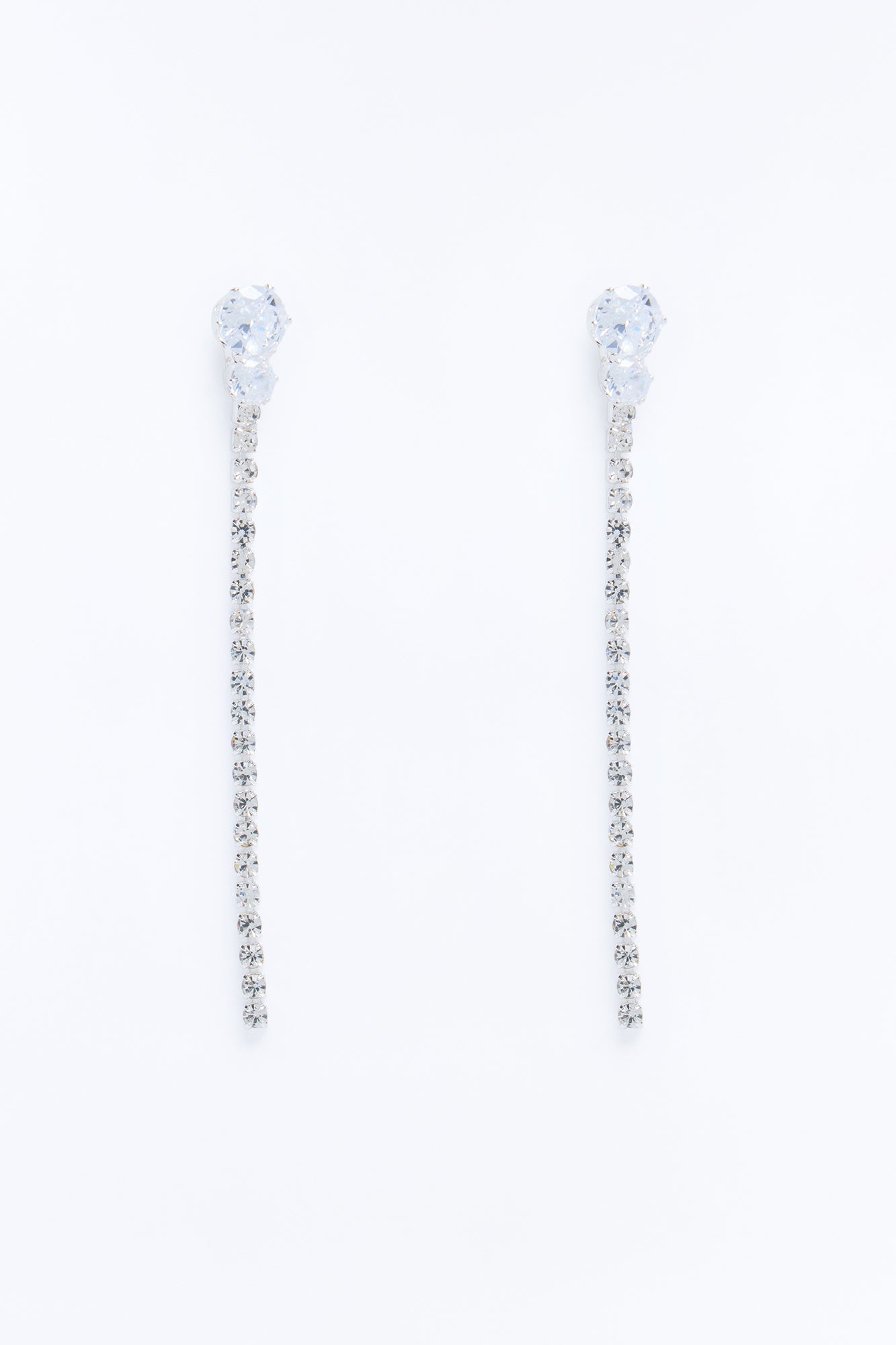 Cubic Zirconia Linear Earrings - Silver