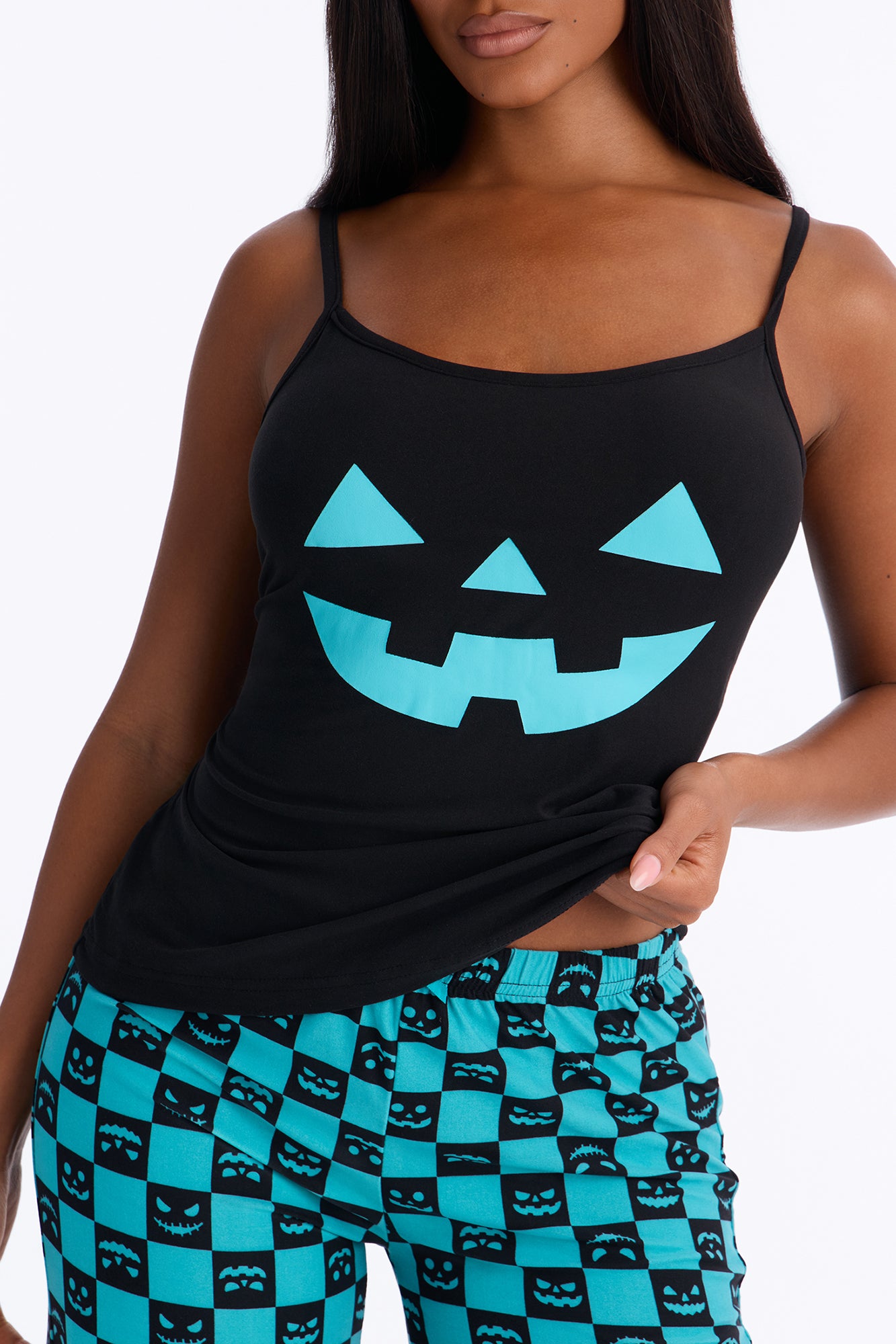 Pumpkin Time Halloween PJ Cami & Wide Leg Set - Black/Blue