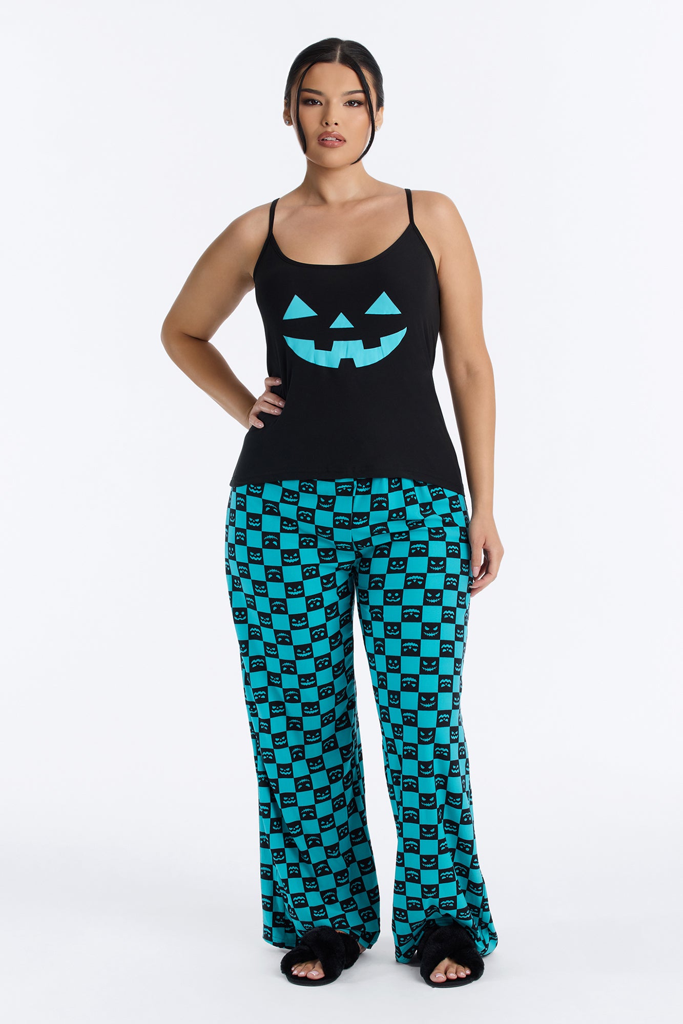 Pumpkin Time Halloween PJ Cami & Wide Leg Set - Black/Blue