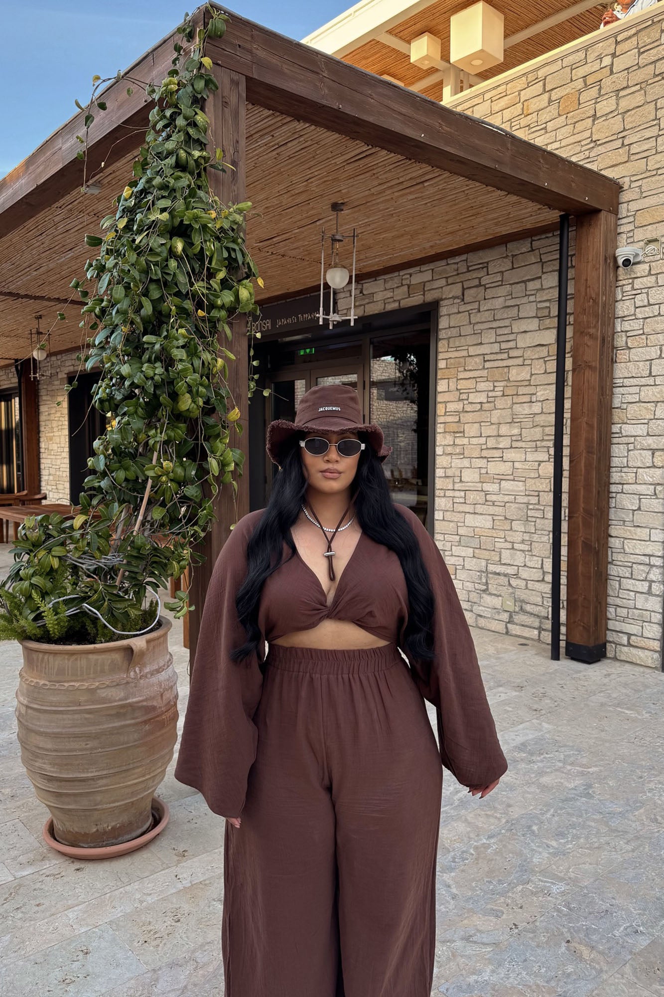 Isabella Gauze Pant Set - Chocolate