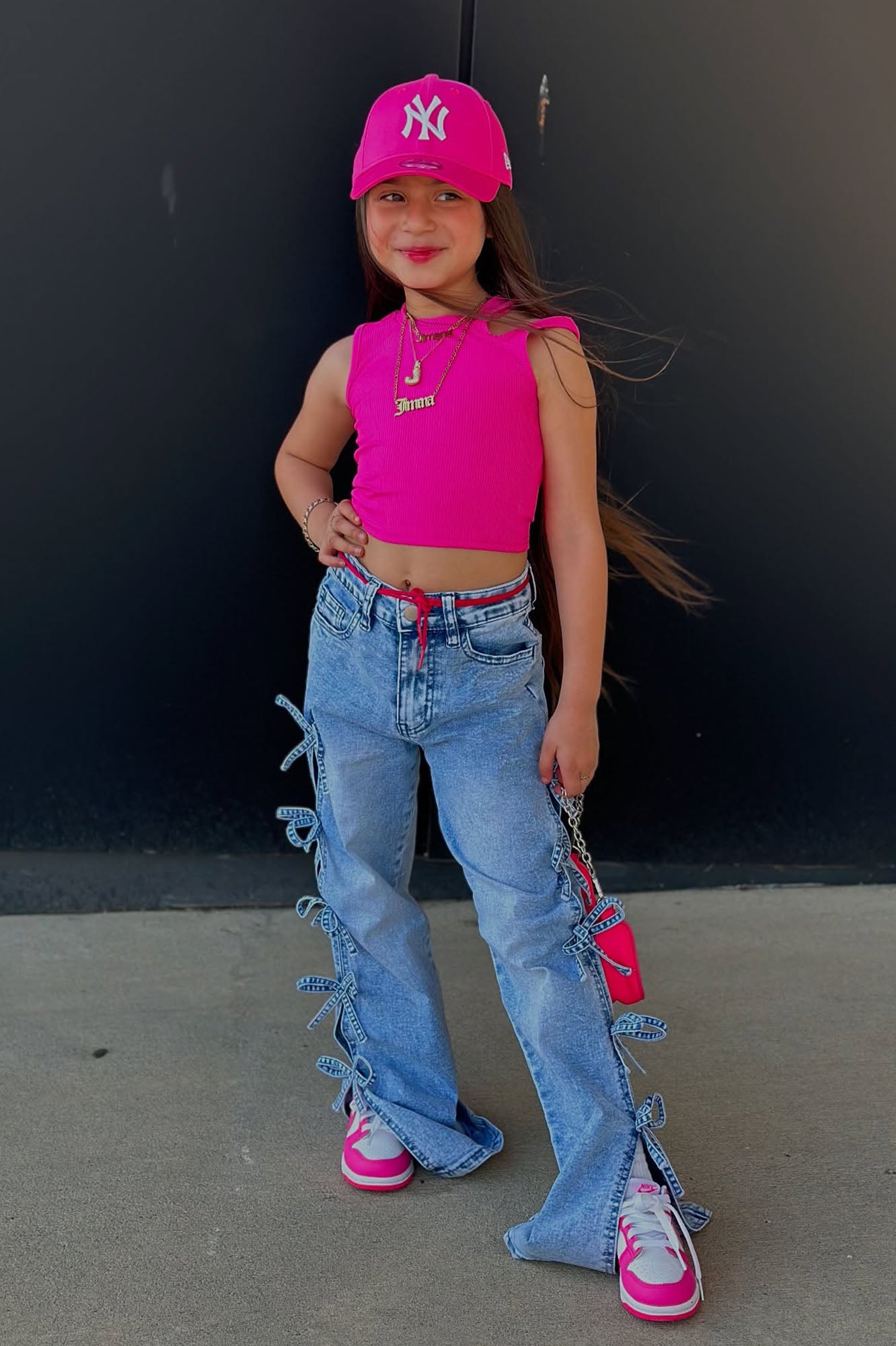 Mini Fiona Bow Jeans - Light Blue Wash