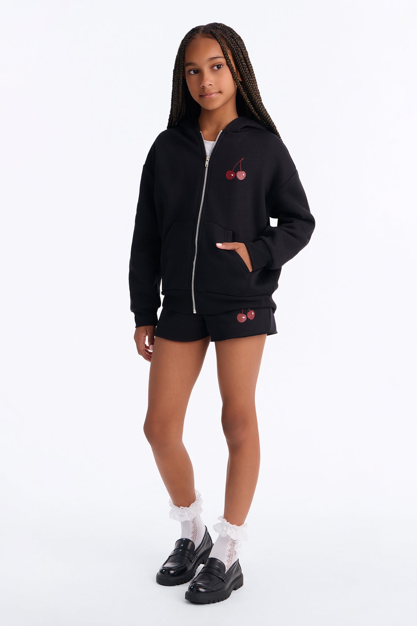 Mini Cherry Taste Fleece Short Set - Black