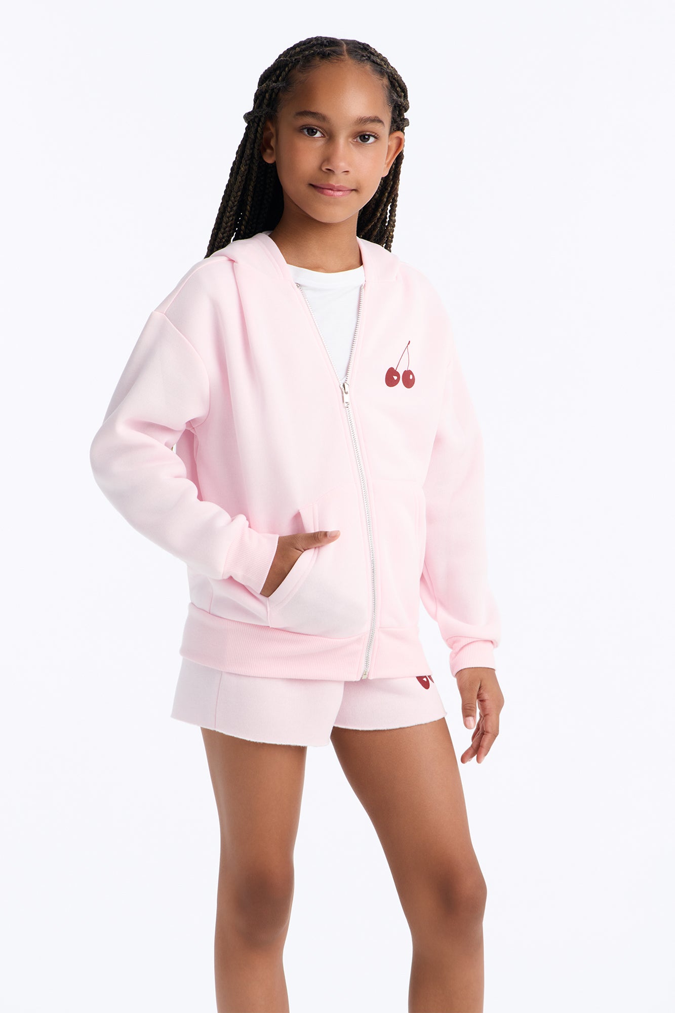 Mini Cherry Taste Fleece Short Set - Pink