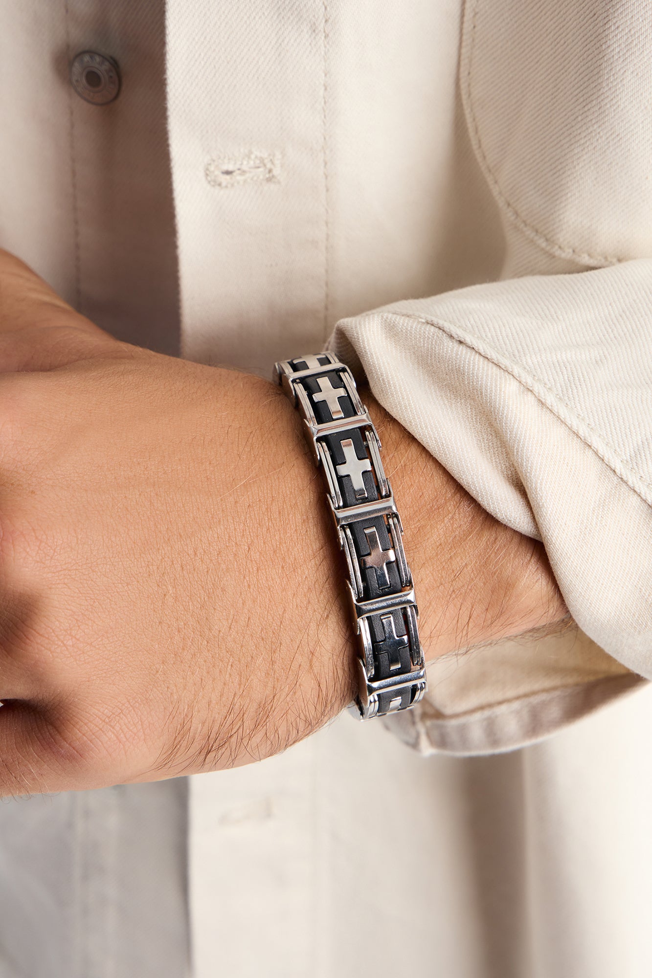 Heavenly Cross Stainless Steel Bracelet - Silver/Black