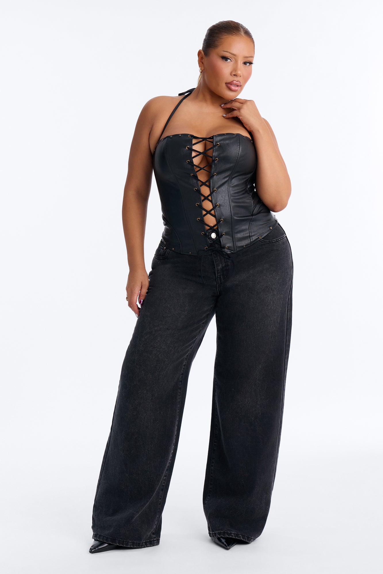 Sienna Faux Leather Corset Top - Black