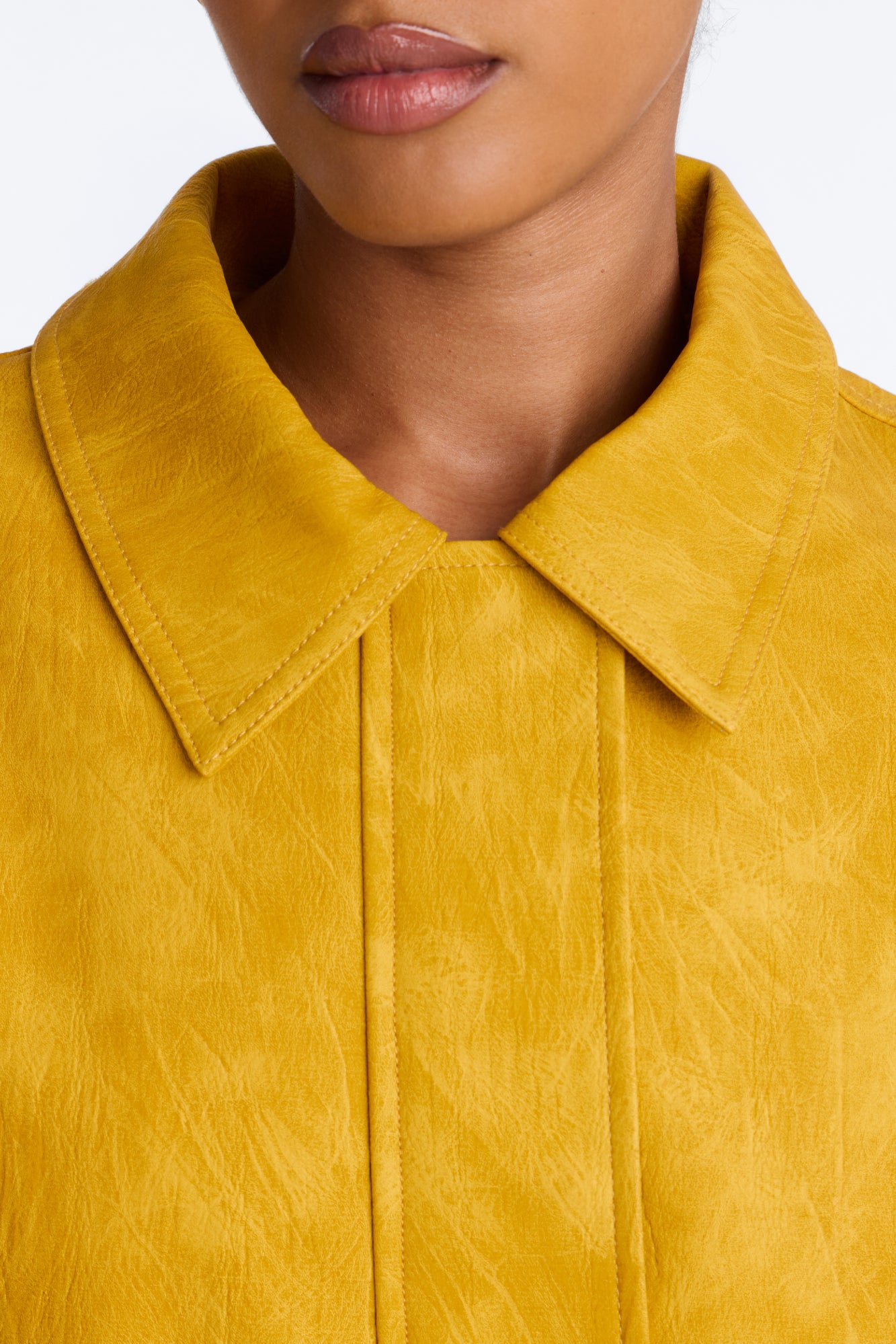 Alexis Washed Faux Leather Bomber Jacket - Mustard
