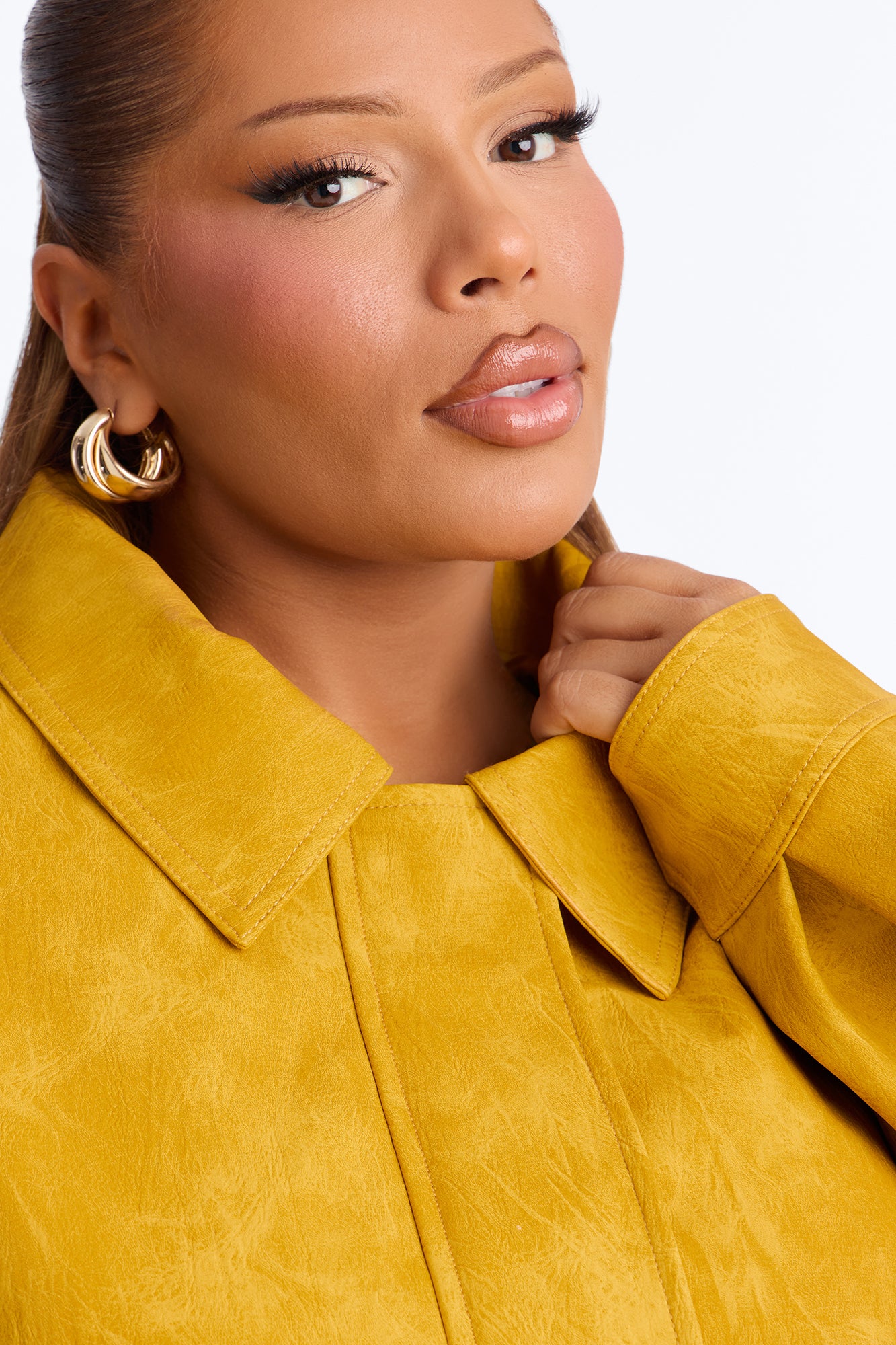 Alexis Washed Faux Leather Bomber Jacket - Mustard