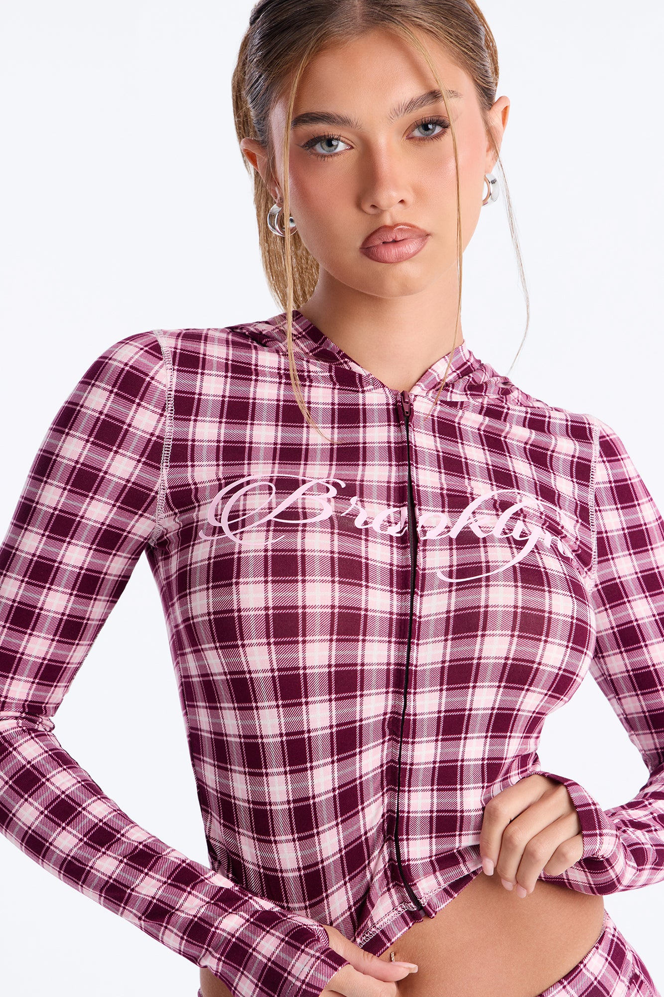 Brooklyn Plaid Zip Up Pant Set - Burgundy/combo