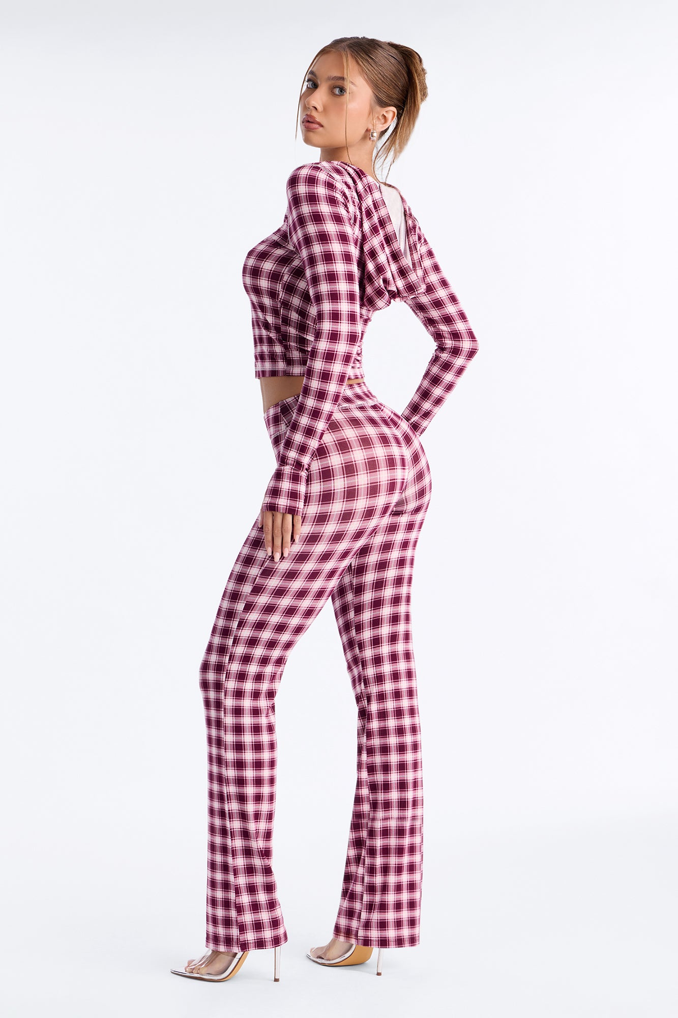 Brooklyn Plaid Zip Up Pant Set - Burgundy/combo