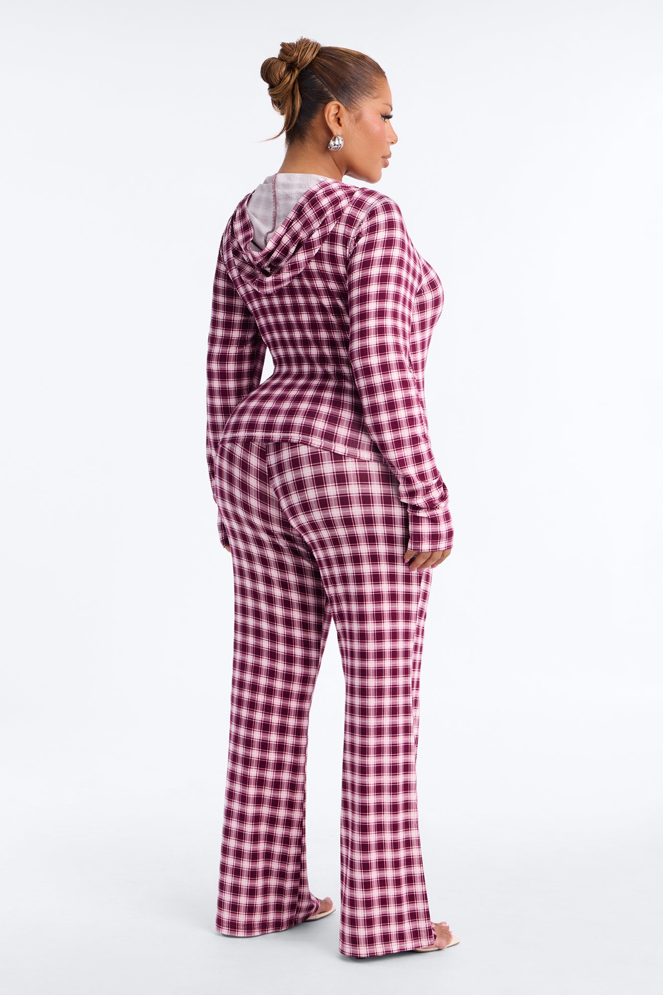 Brooklyn Plaid Zip Up Pant Set - Burgundy/combo
