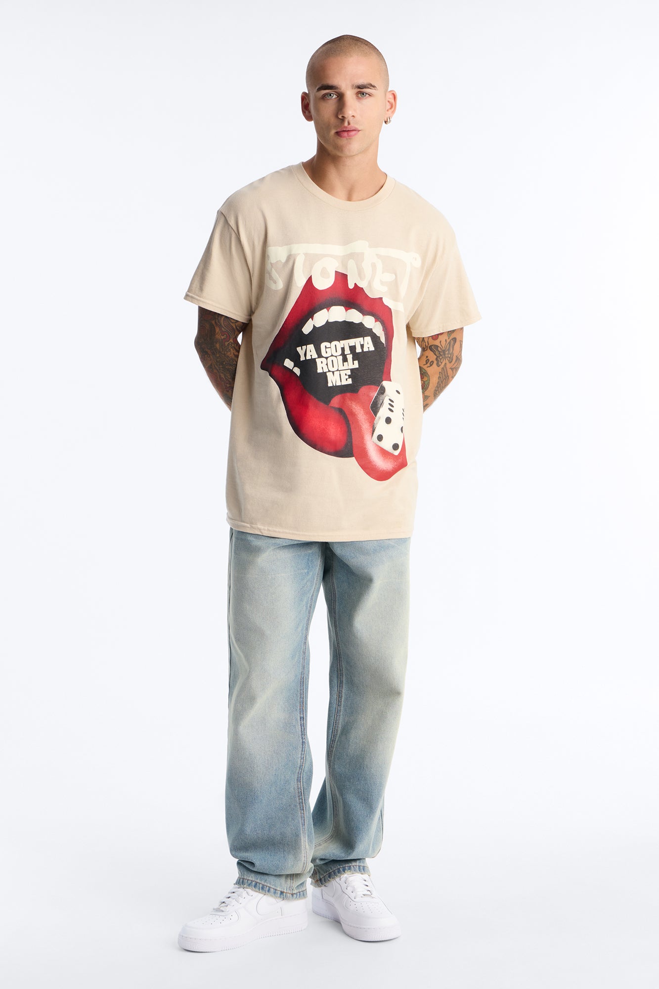 Rolling Stones Ya Gotta Roll Me Oversized Short Sleeve Tee - Sand