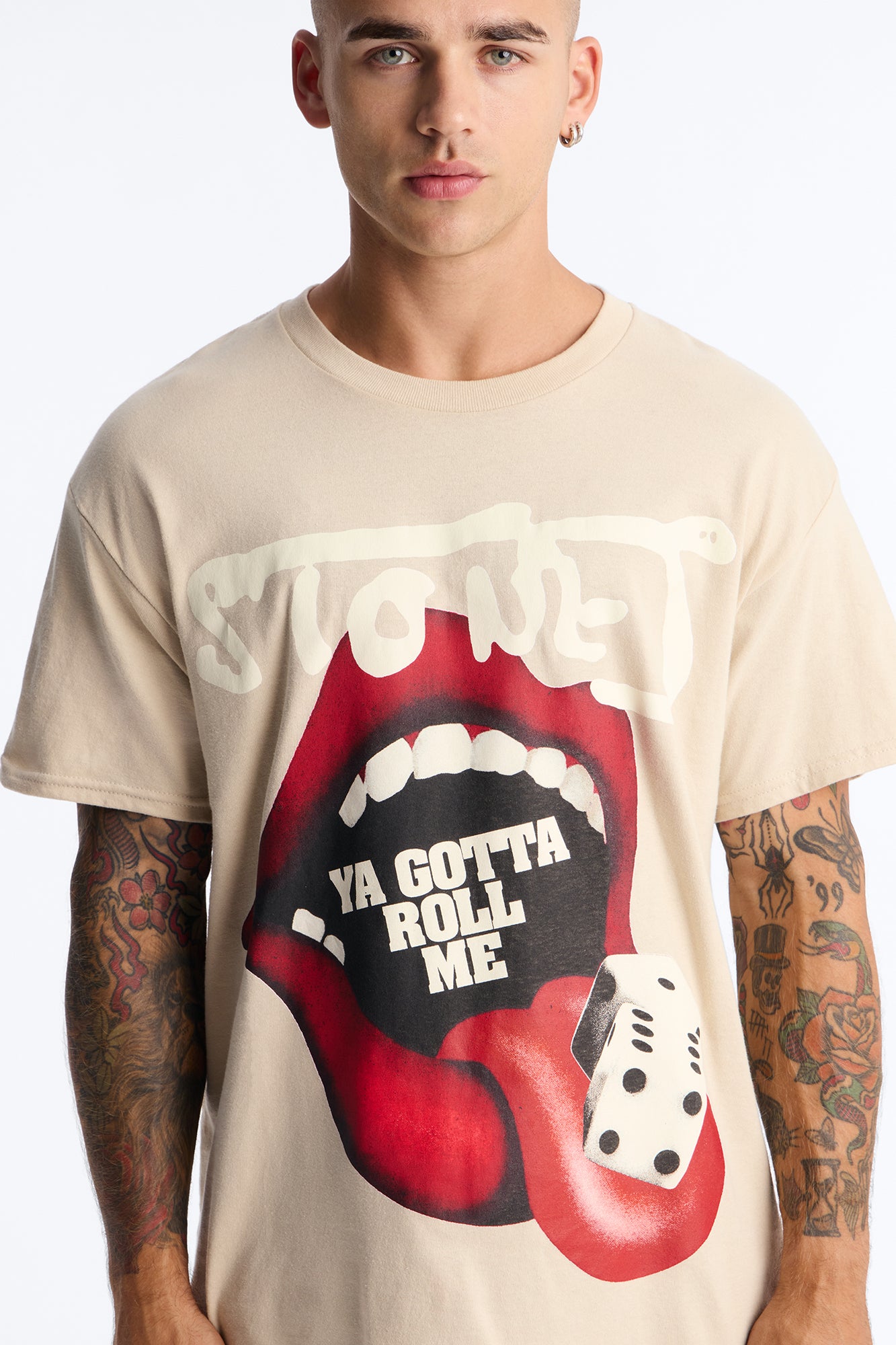 Rolling Stones Ya Gotta Roll Me Oversized Short Sleeve Tee - Sand