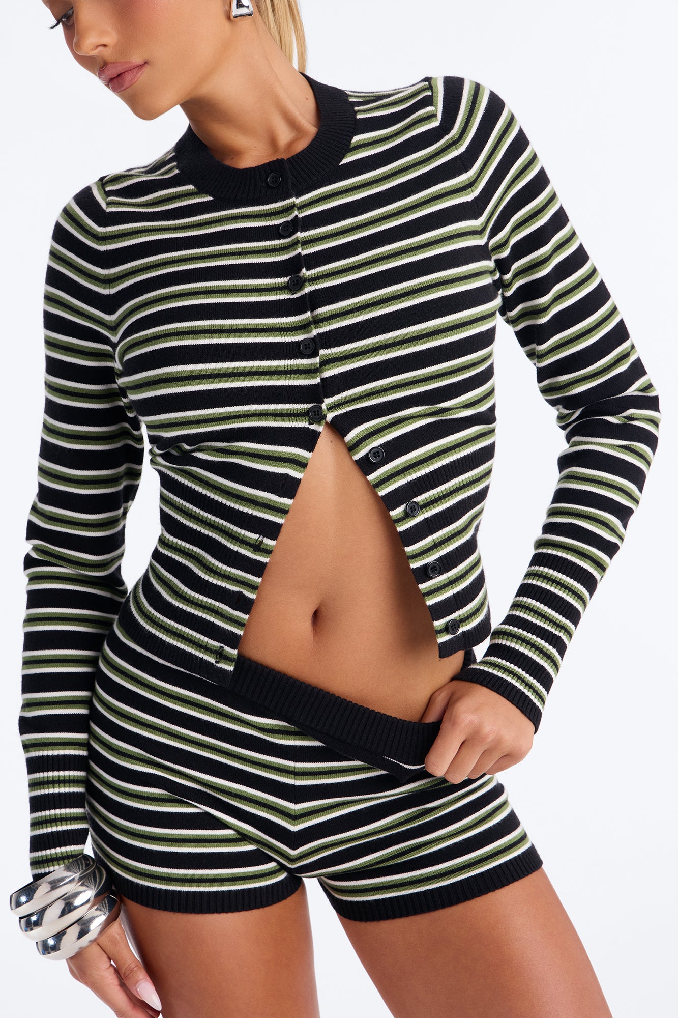 Renee Striped Sweater Short Set - Black/combo