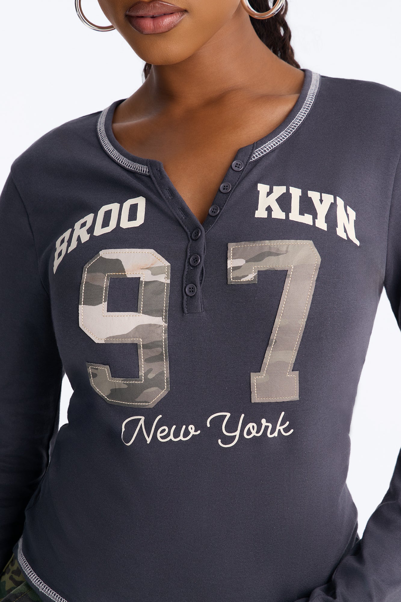 Brooklyn 97 Long Sleeve Henley - Charcoal